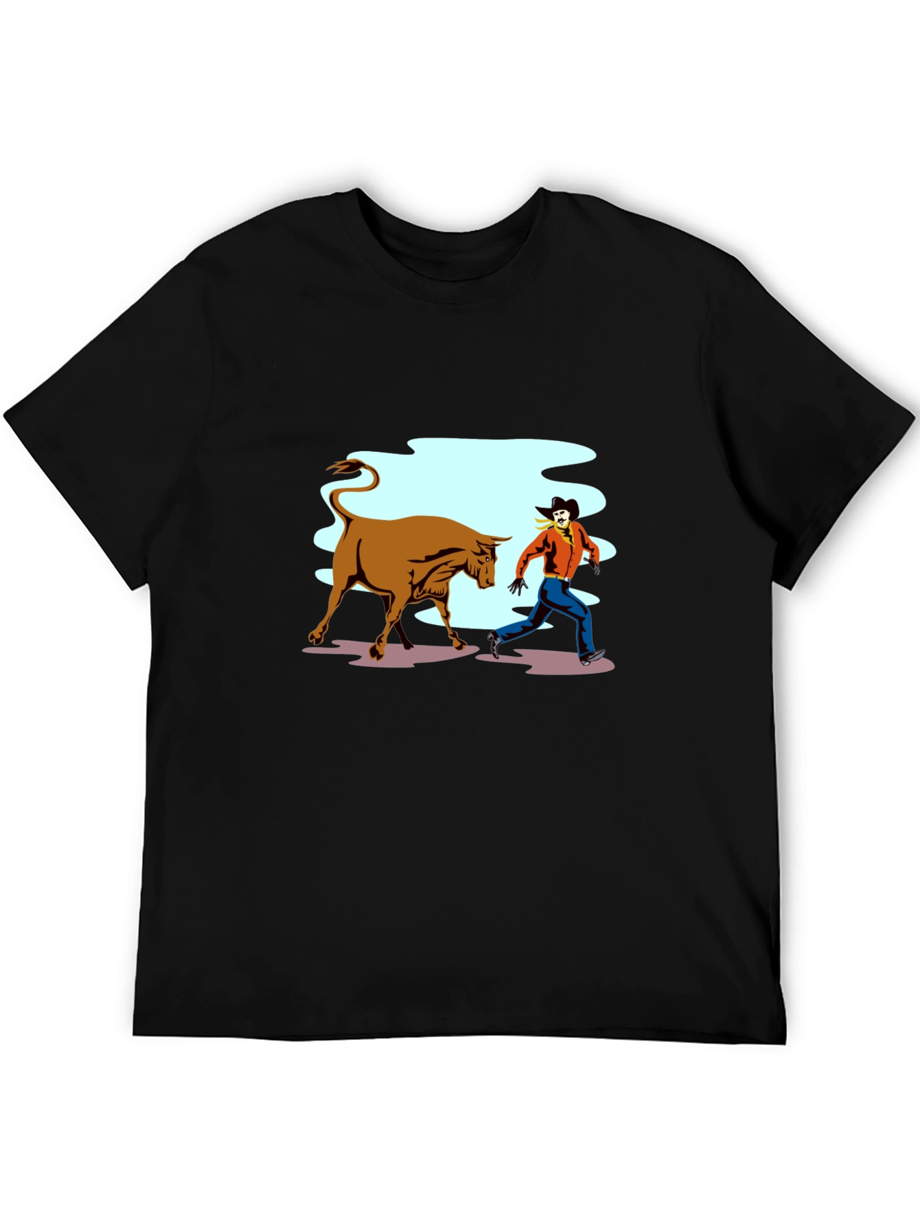 Cowboy Running From Bull Graphic T-Shirt