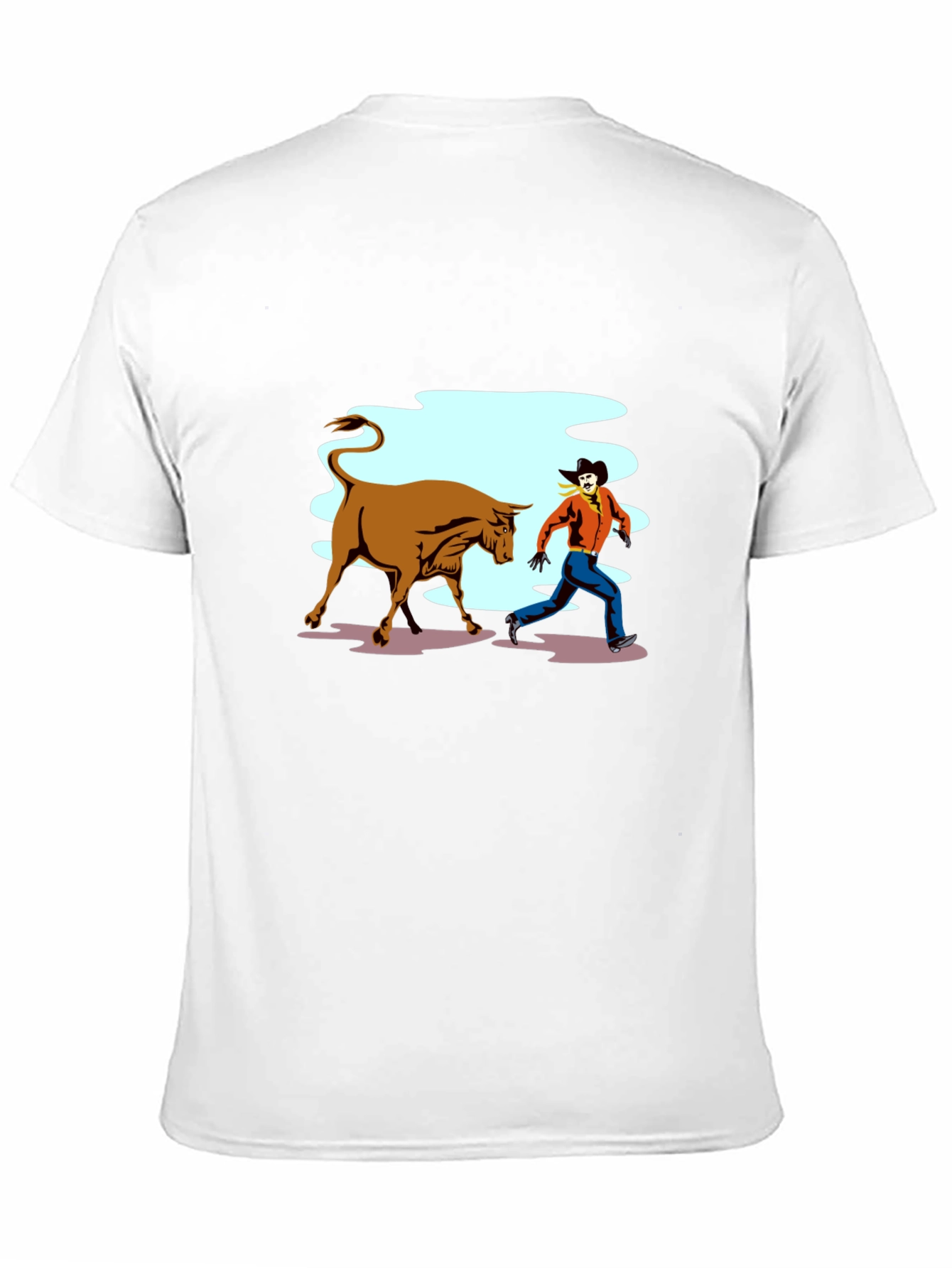 Cowboy Running From Bull Graphic T-Shirt