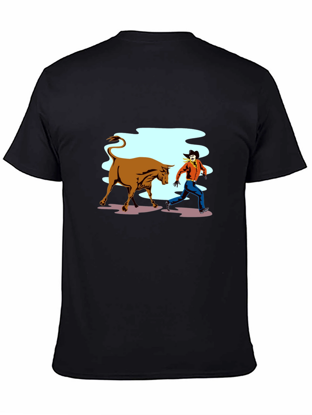 Cowboy Running From Bull Graphic T-Shirt