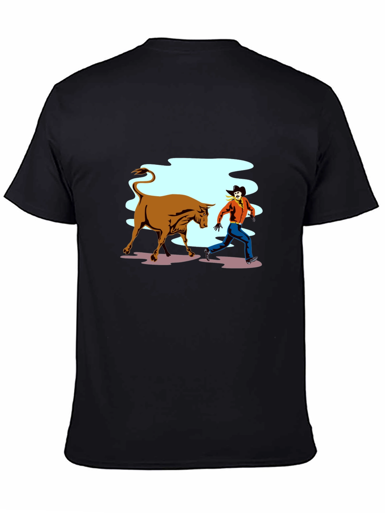 Cowboy Running From Bull Graphic T-Shirt