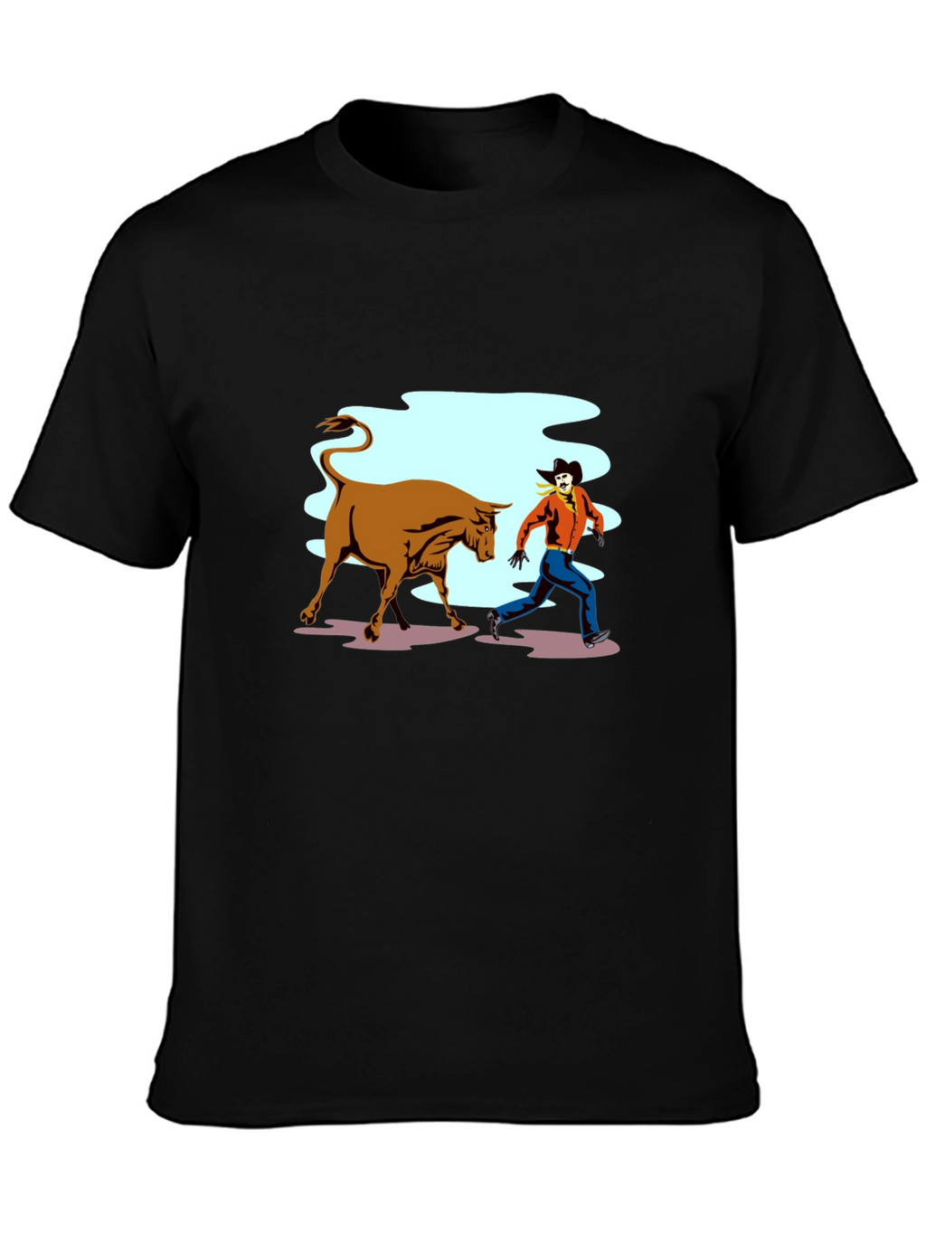 Cowboy Running From Bull Graphic T-Shirt