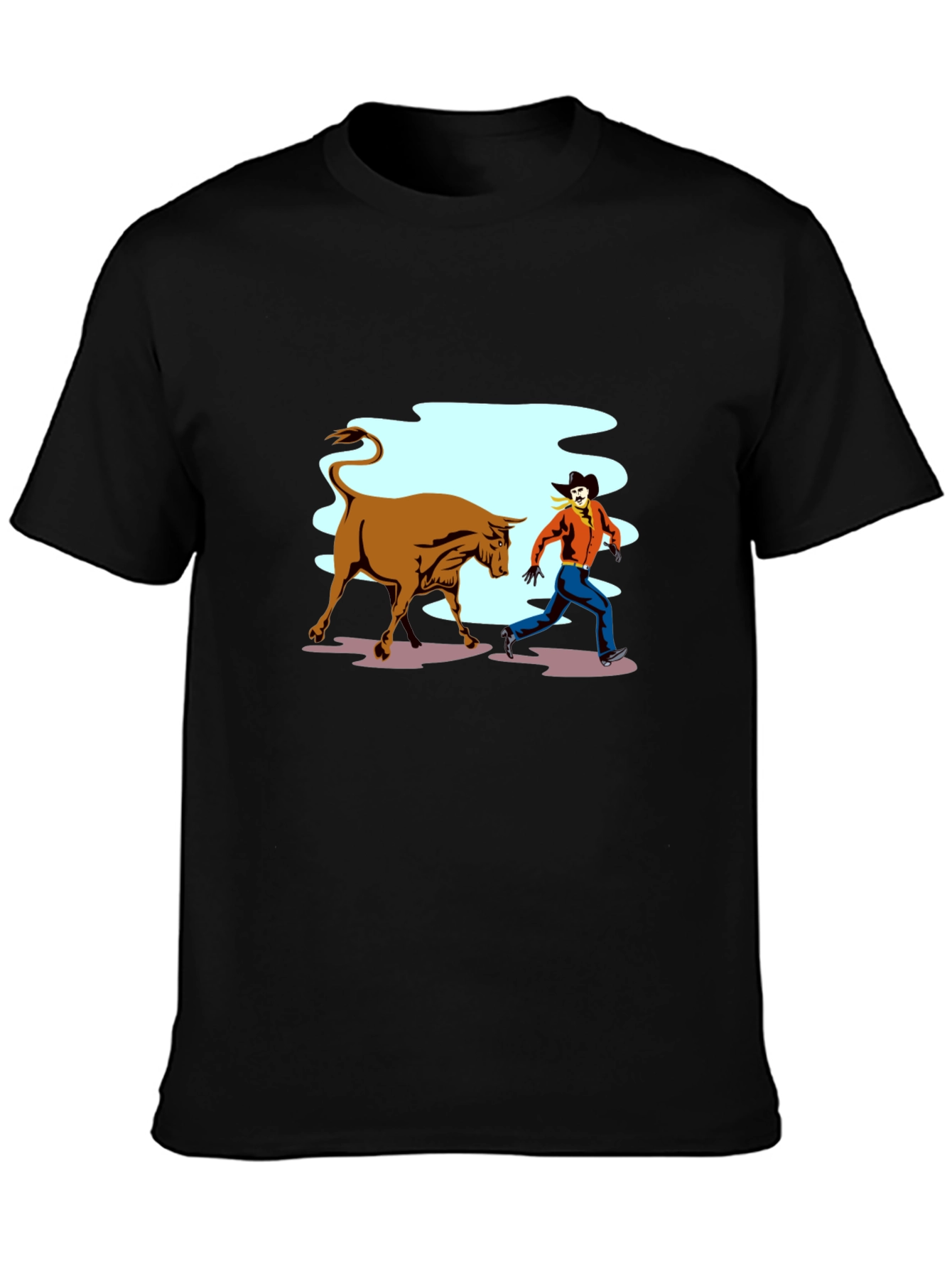 Cowboy Running From Bull Graphic T-Shirt
