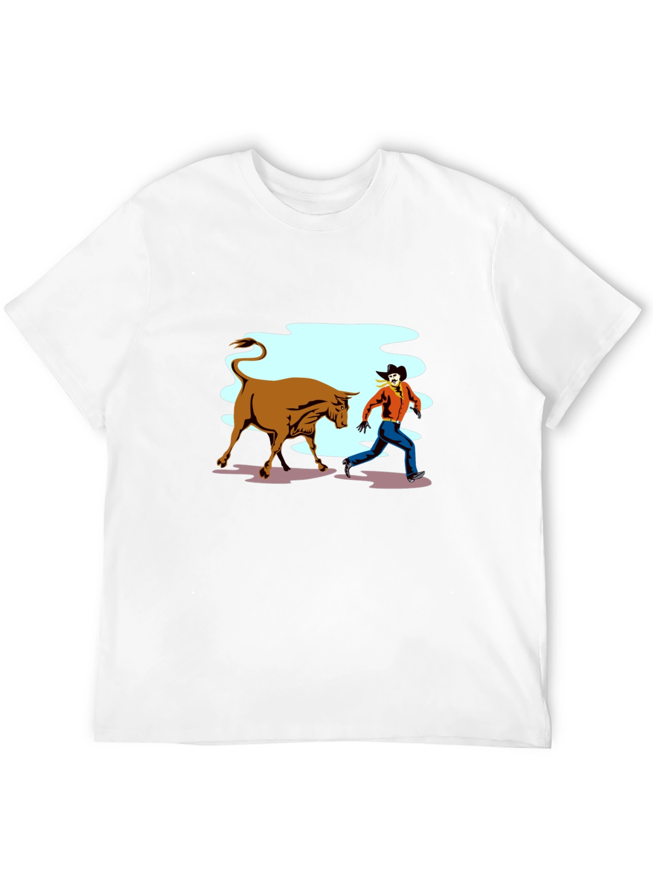 Cowboy Running From Bull Graphic T-Shirt