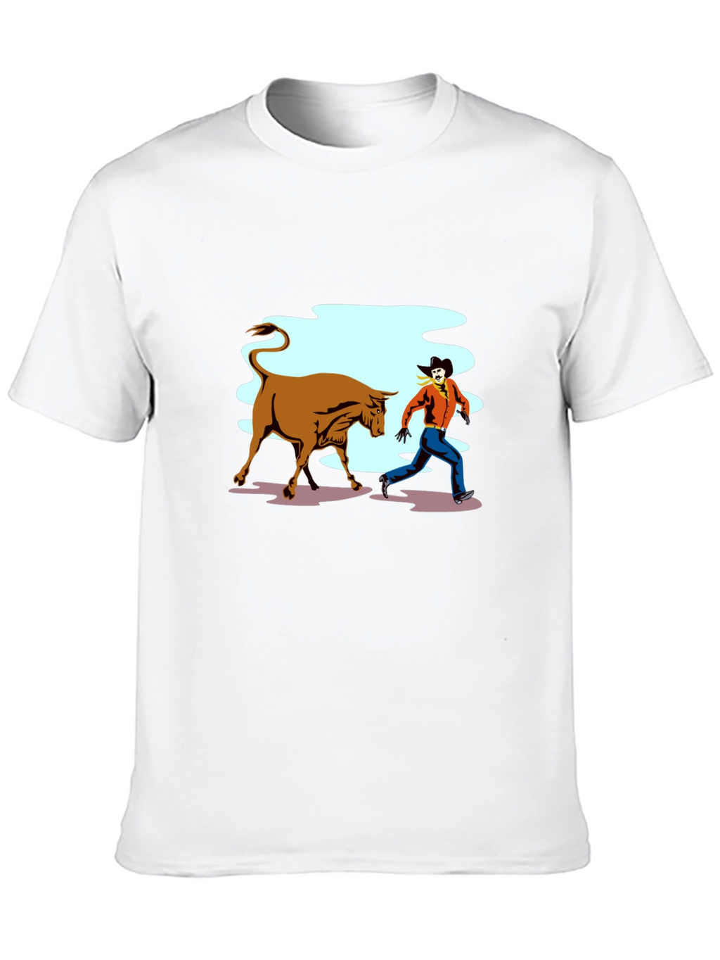 Cowboy Running From Bull Graphic T-Shirt