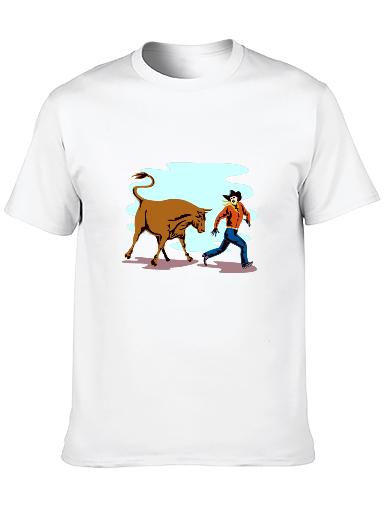 Cowboy Running From Bull Graphic T-Shirt
