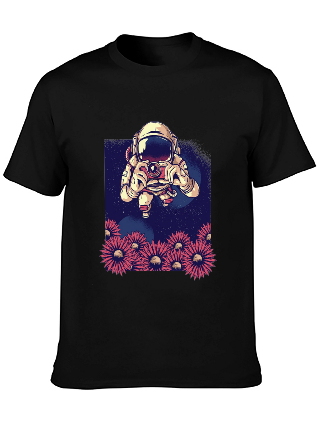 Astronaut Photographer T-Shirt - Space & Floral Design