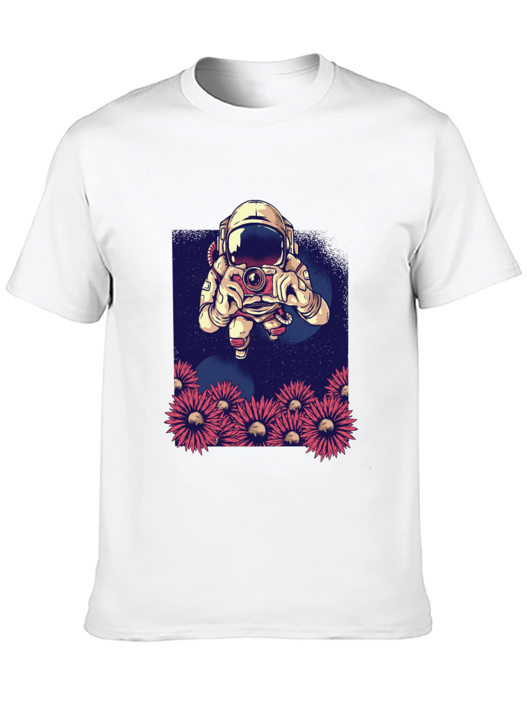 Astronaut Photographer T-Shirt - Space & Floral Design