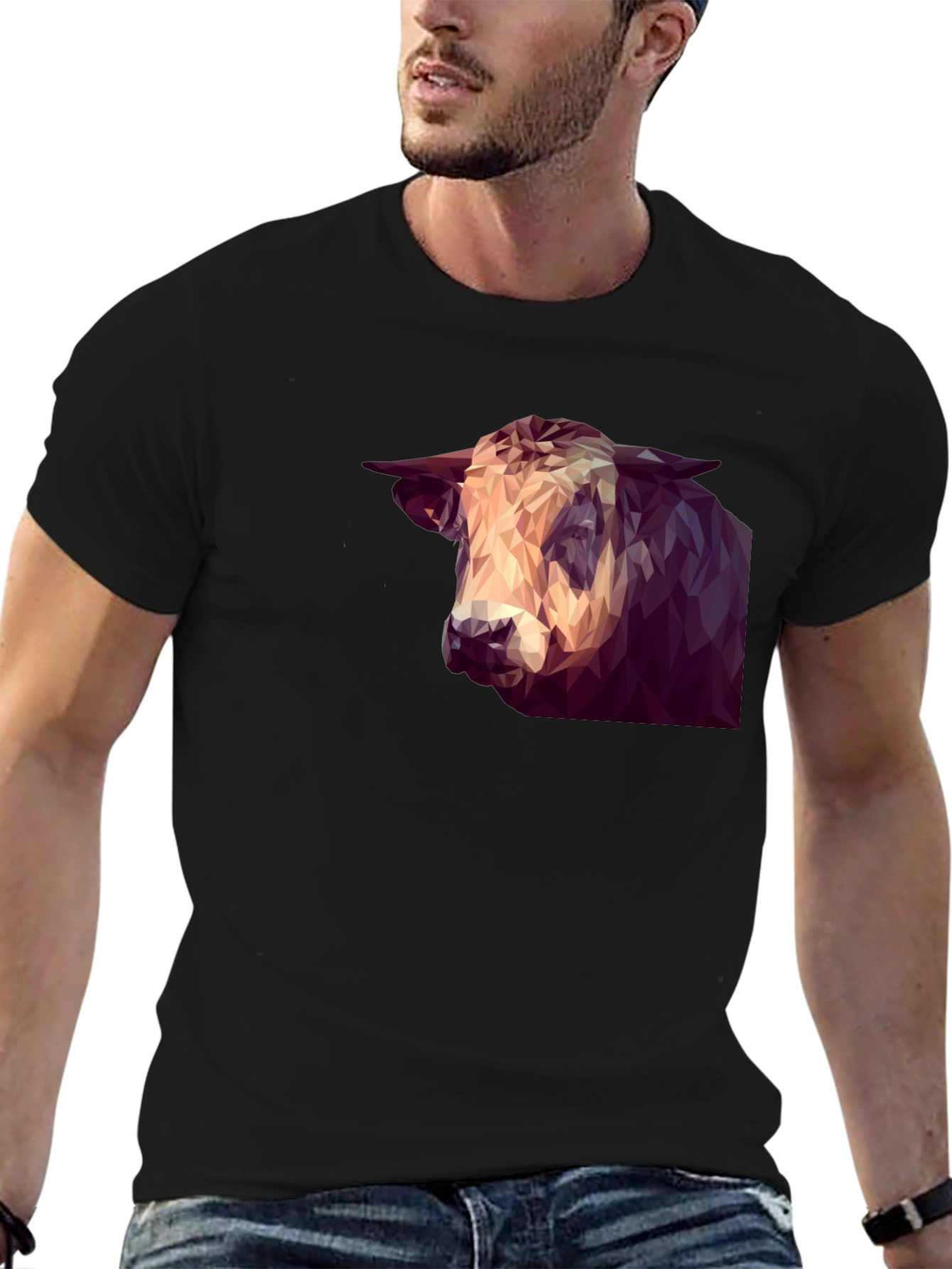 Geometric Bull Graphic Tee - Modern Animal Print Shirt