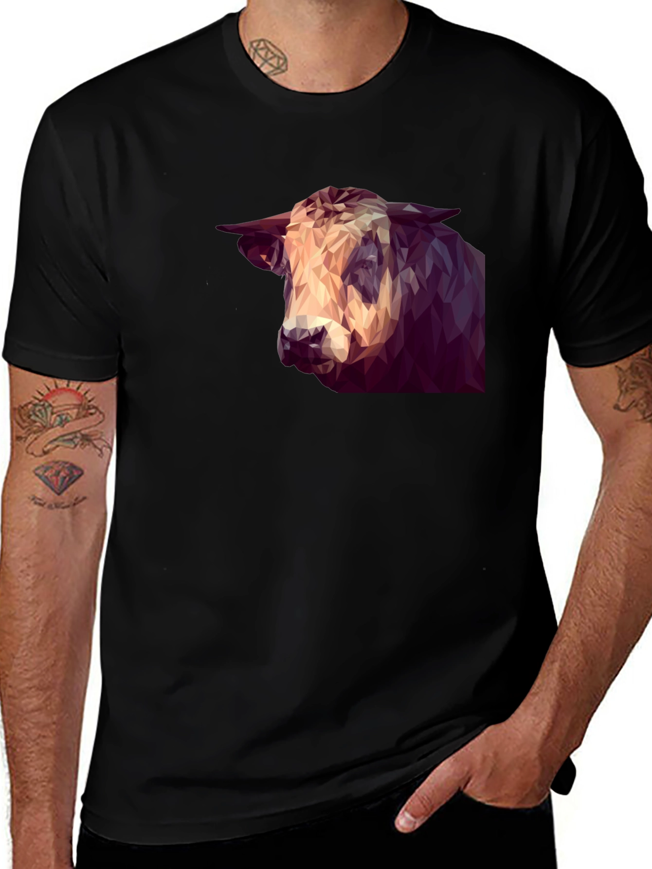 Geometric Bull Graphic Tee - Modern Animal Print Shirt