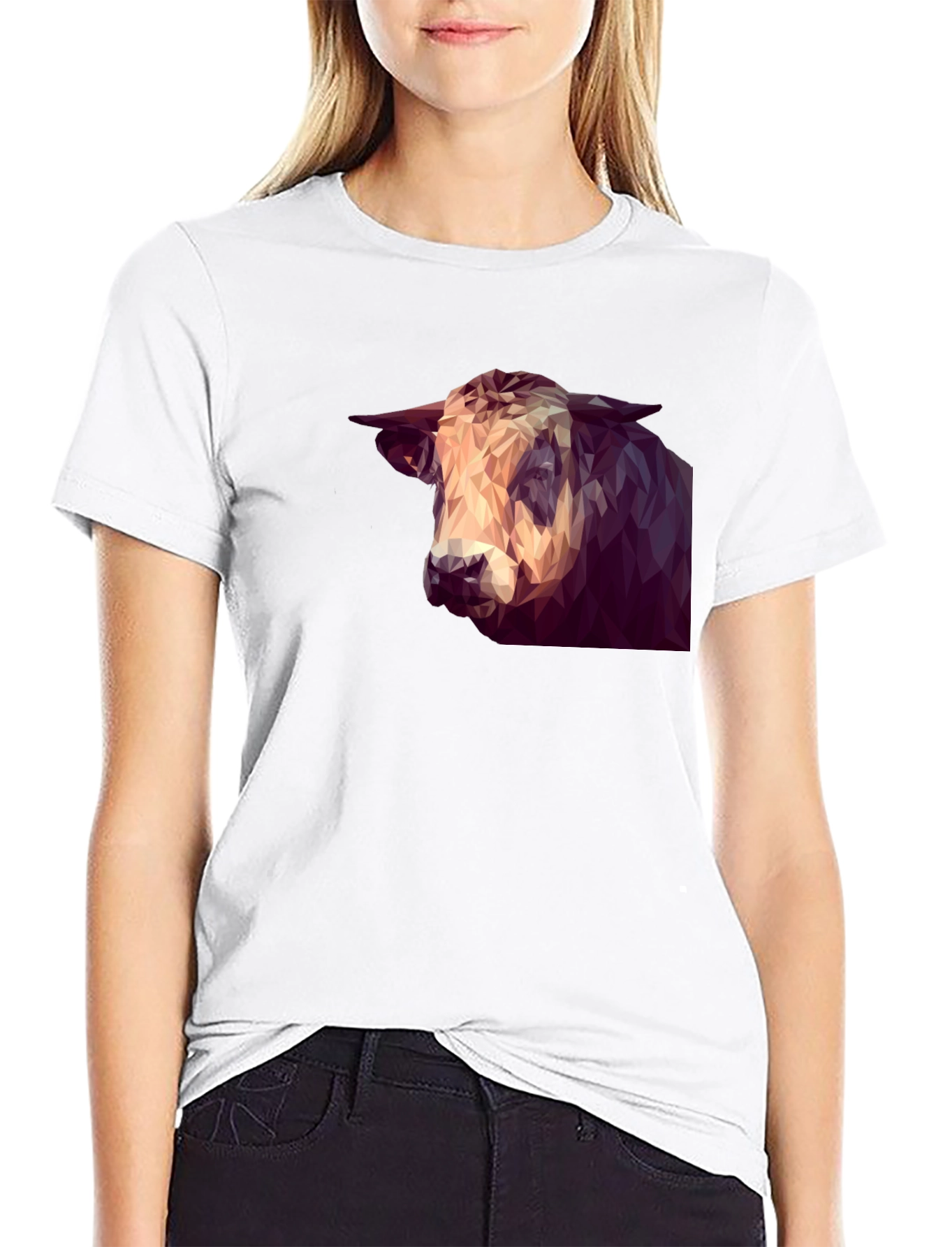 Geometric Bull Graphic Tee - Modern Animal Print Shirt