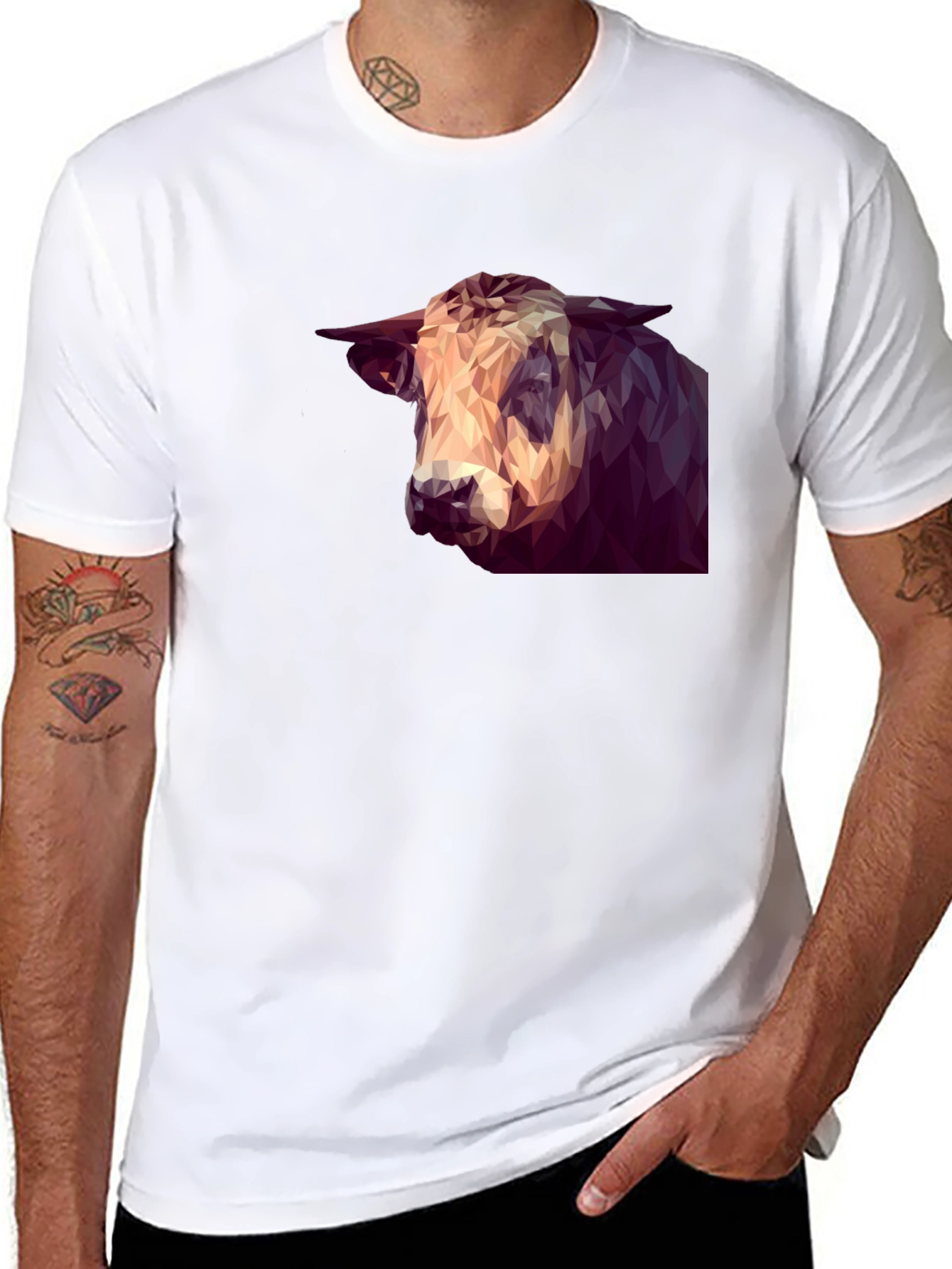 Geometric Bull Graphic Tee - Modern Animal Print Shirt