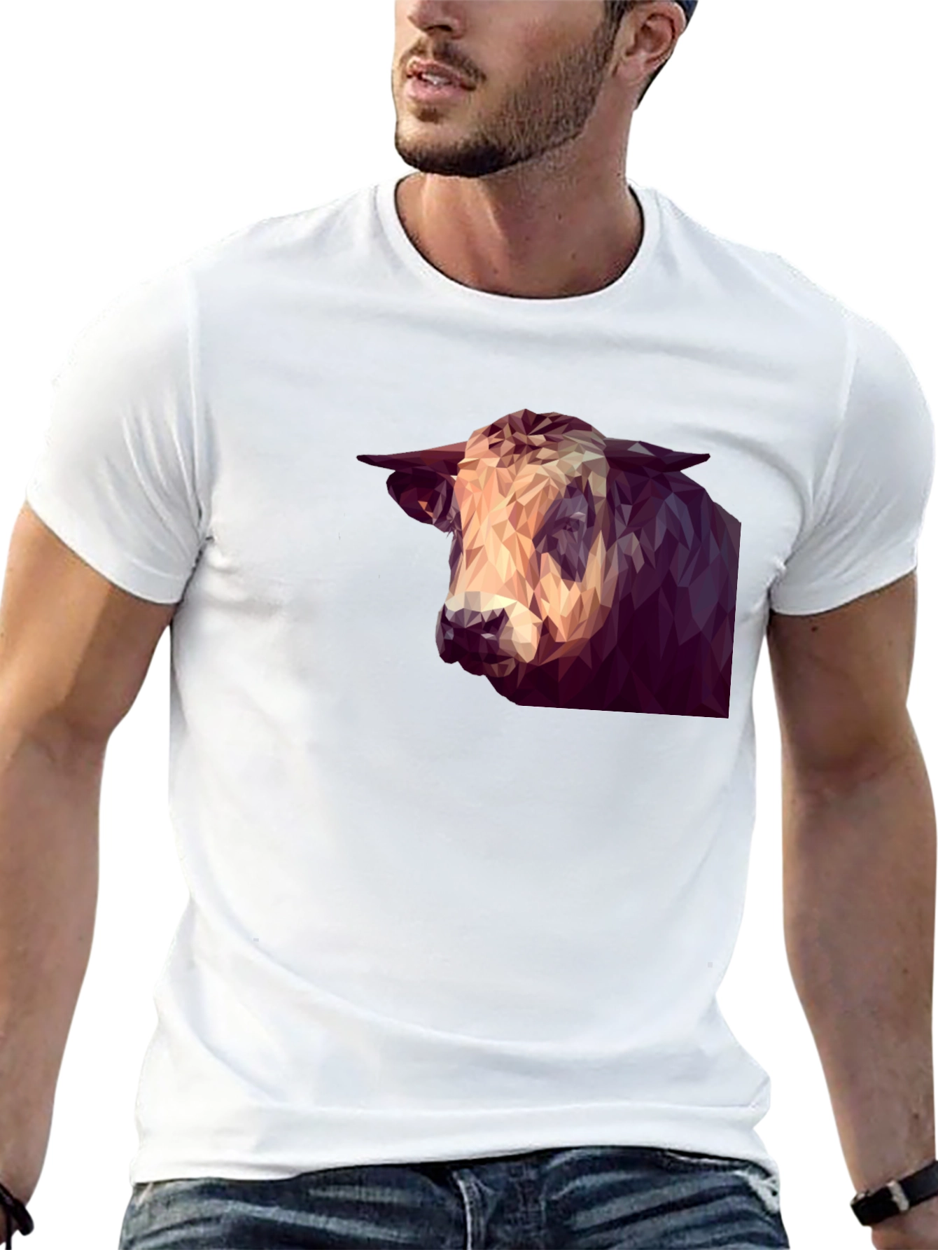 Geometric Bull Graphic Tee - Modern Animal Print Shirt