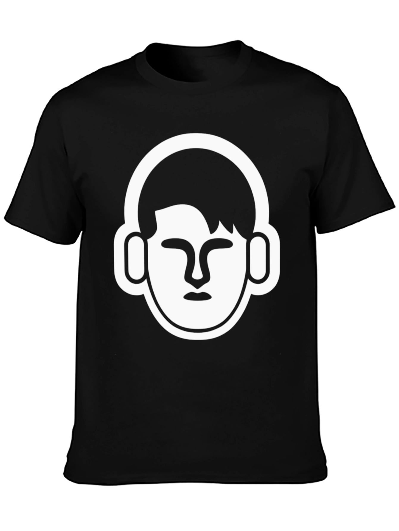 Black T-Shirt with Minimalist Headphone Graphic