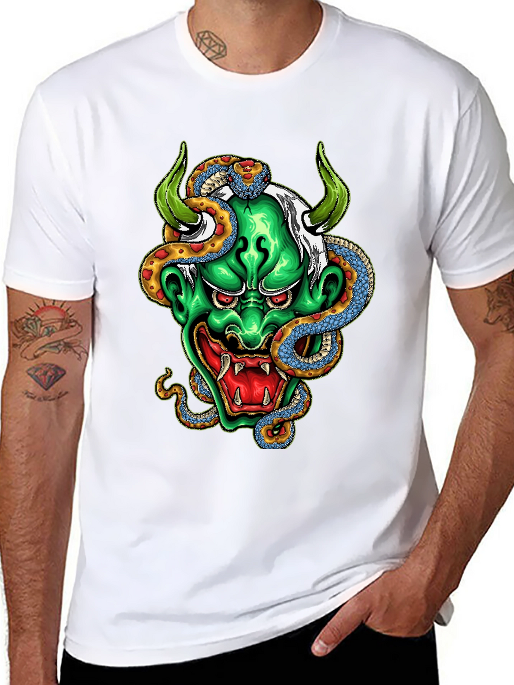 Mens Graphic Tee - Oni Mask & Snake