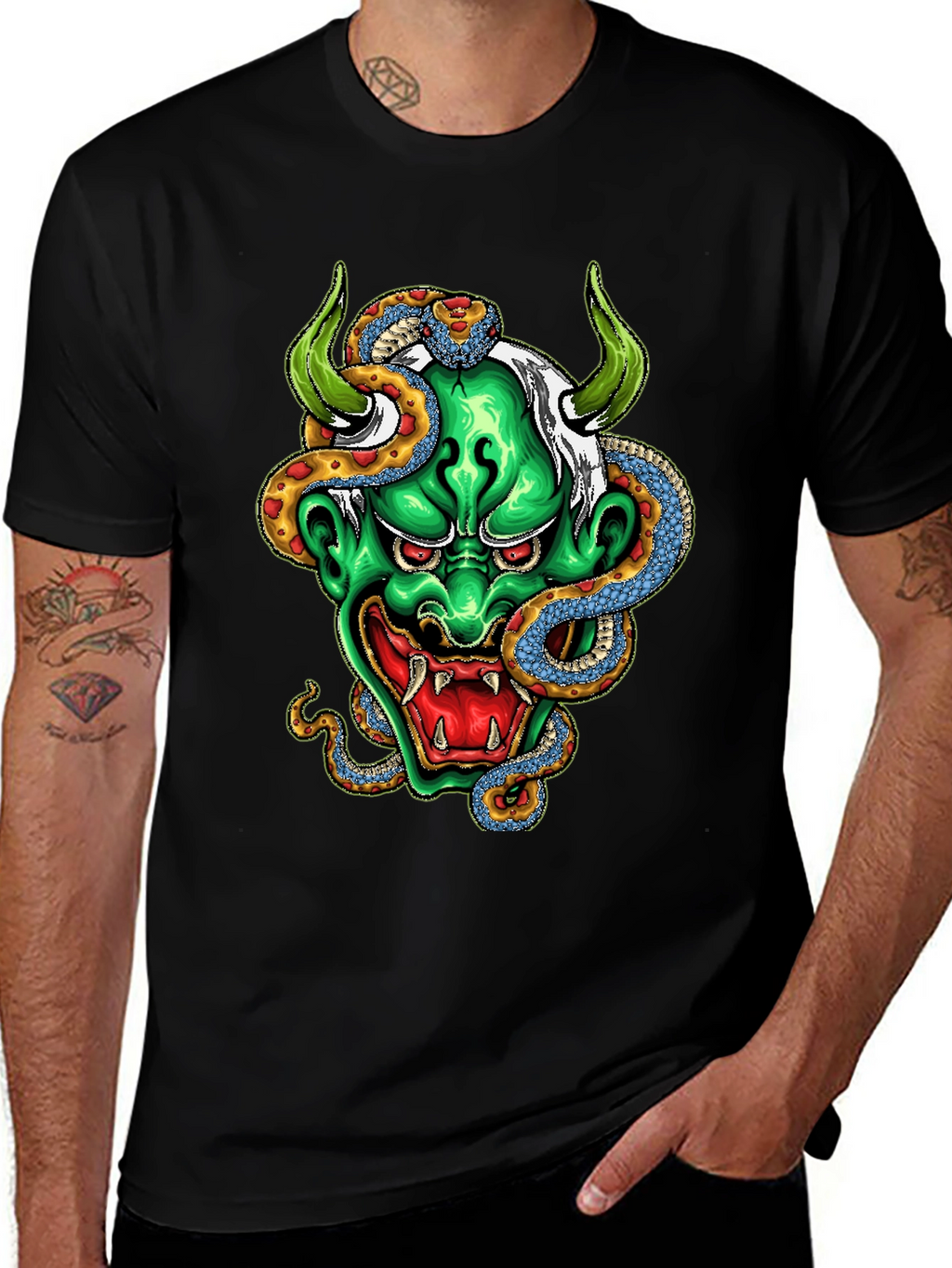 Mens Graphic Tee - Oni Mask & Snake