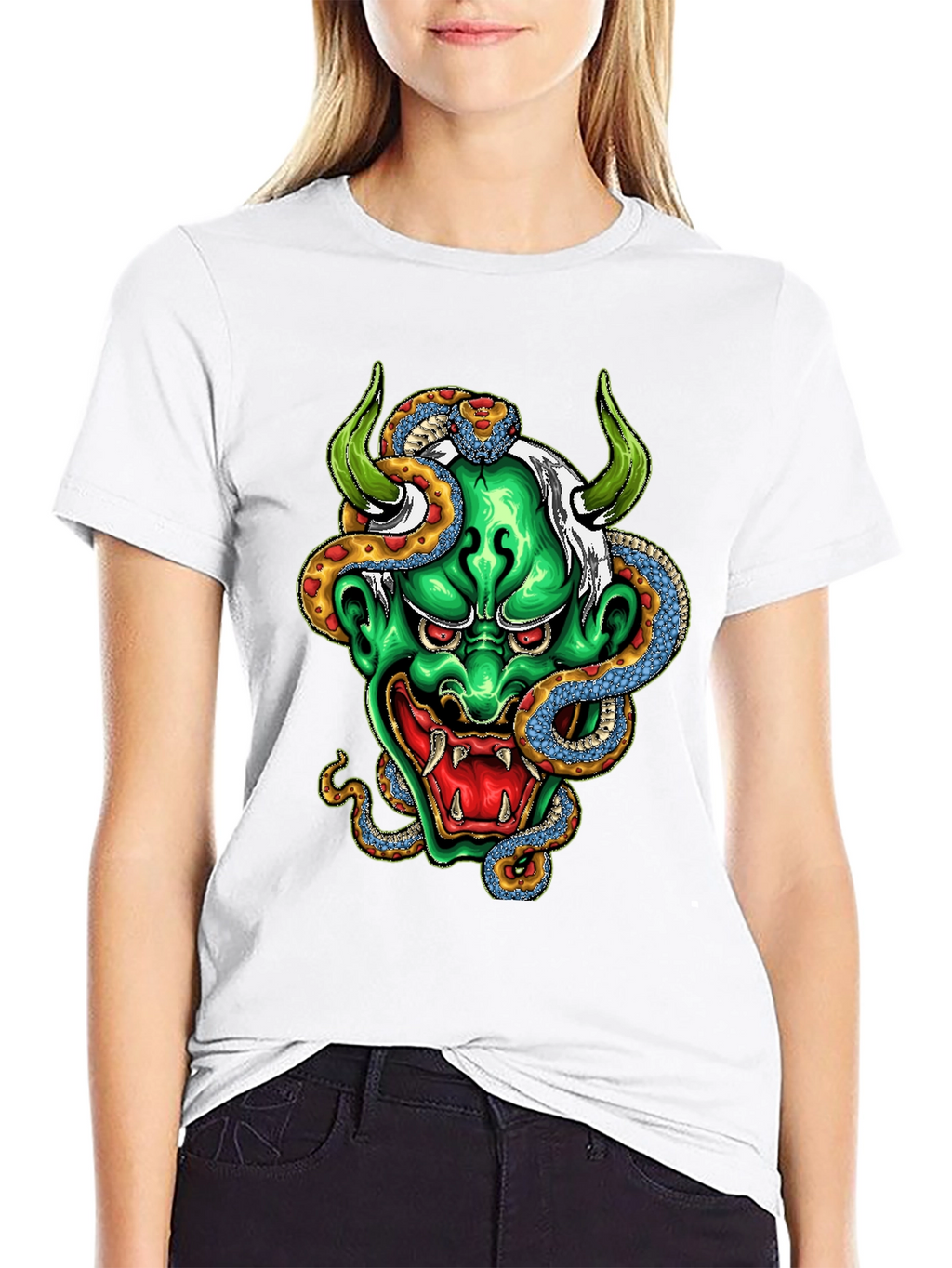 Mens Graphic Tee - Oni Mask & Snake