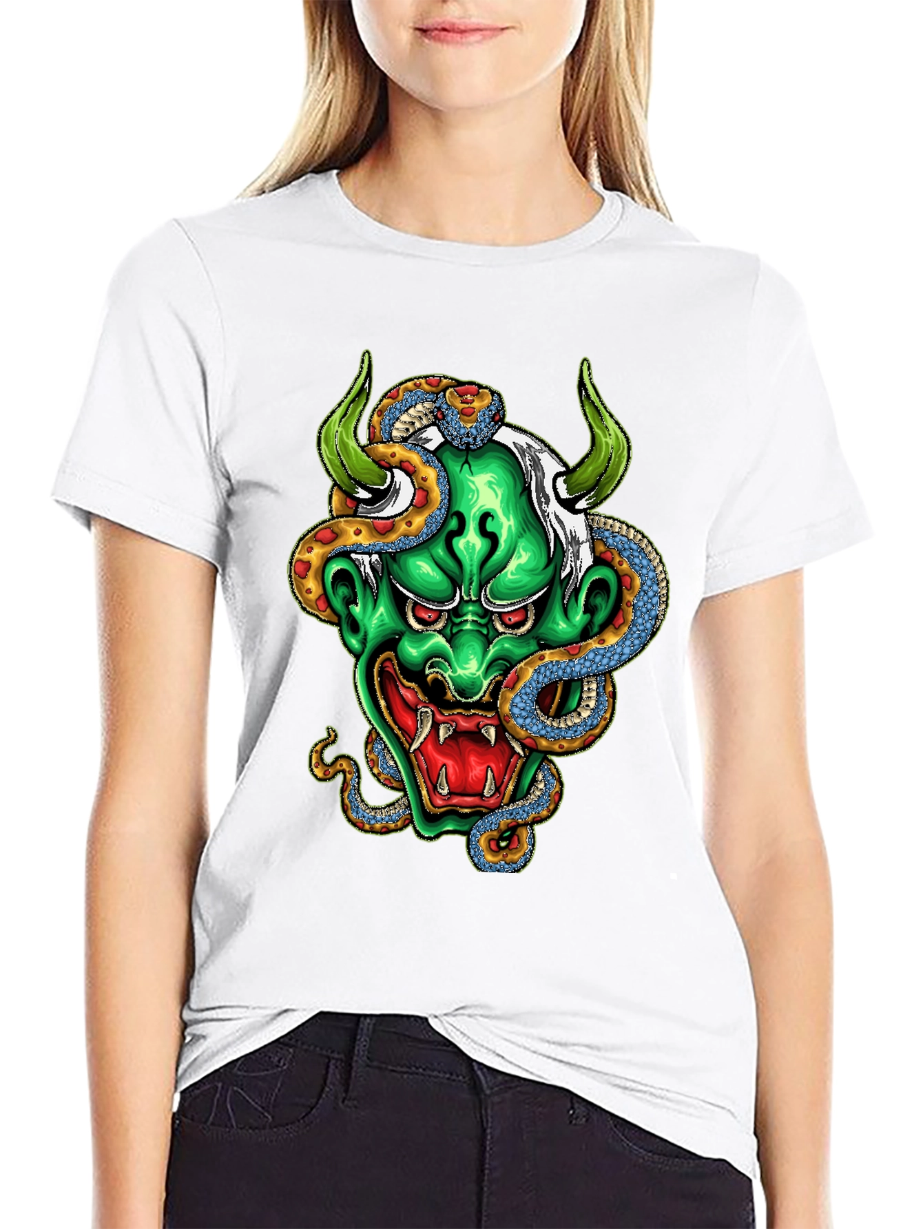 Mens Graphic Tee - Oni Mask & Snake