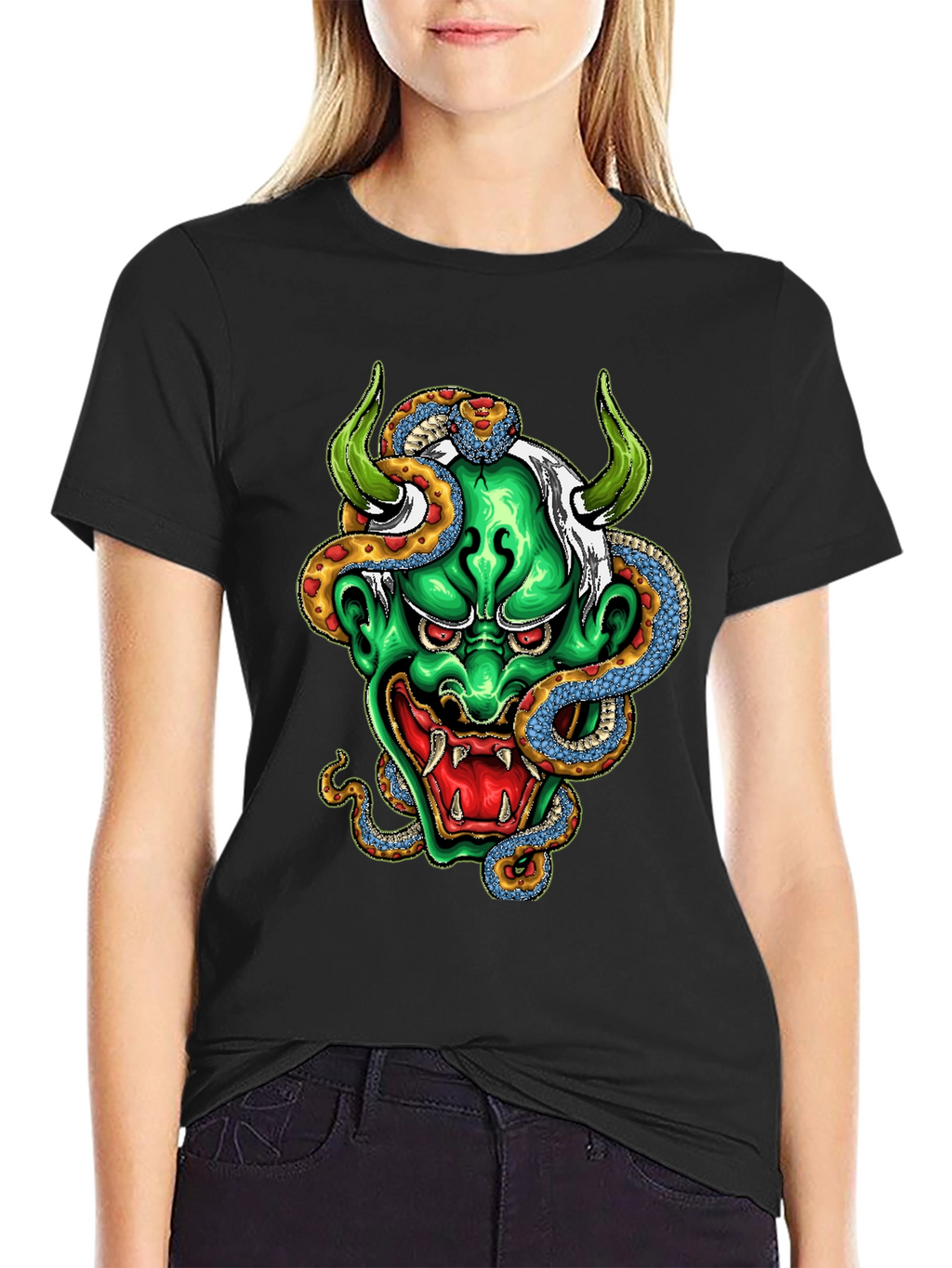 Mens Graphic Tee - Oni Mask & Snake