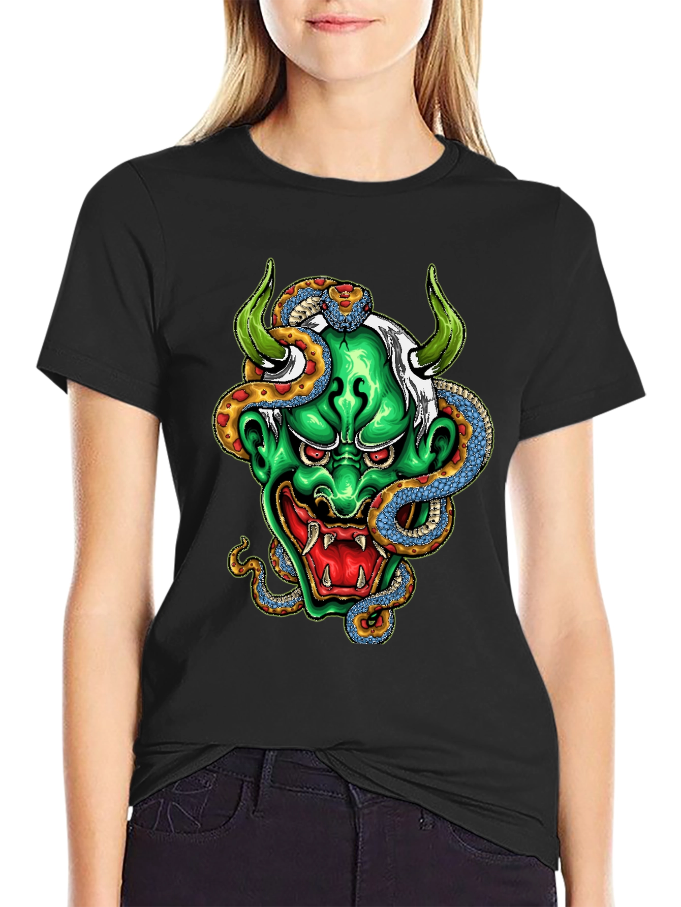Mens Graphic Tee - Oni Mask & Snake