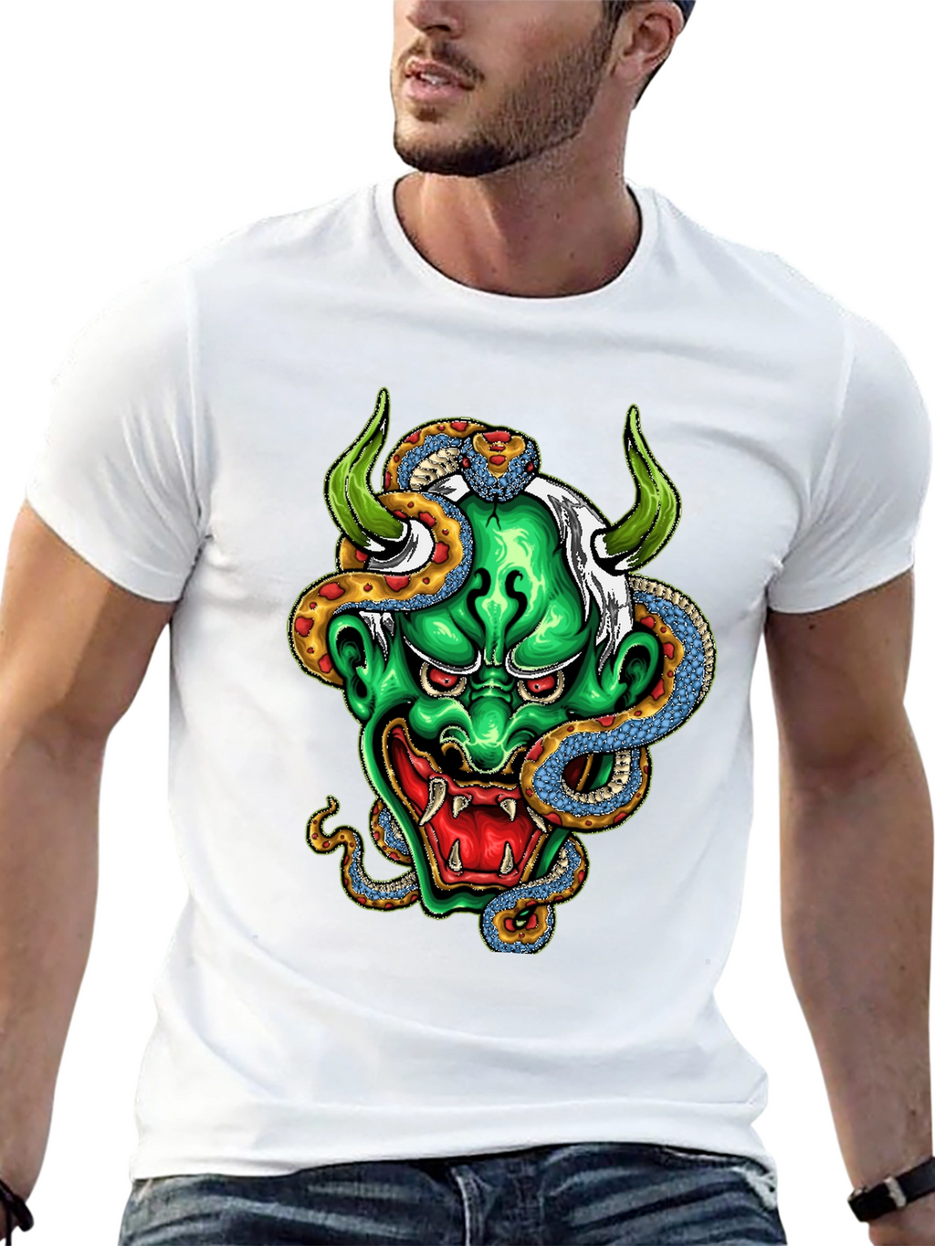 Mens Graphic Tee - Oni Mask & Snake