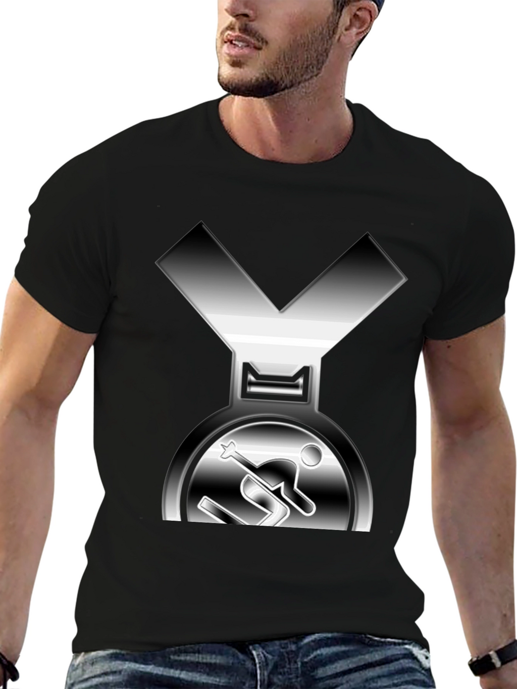 Unique Skiing Medal Graphic Tee - Black