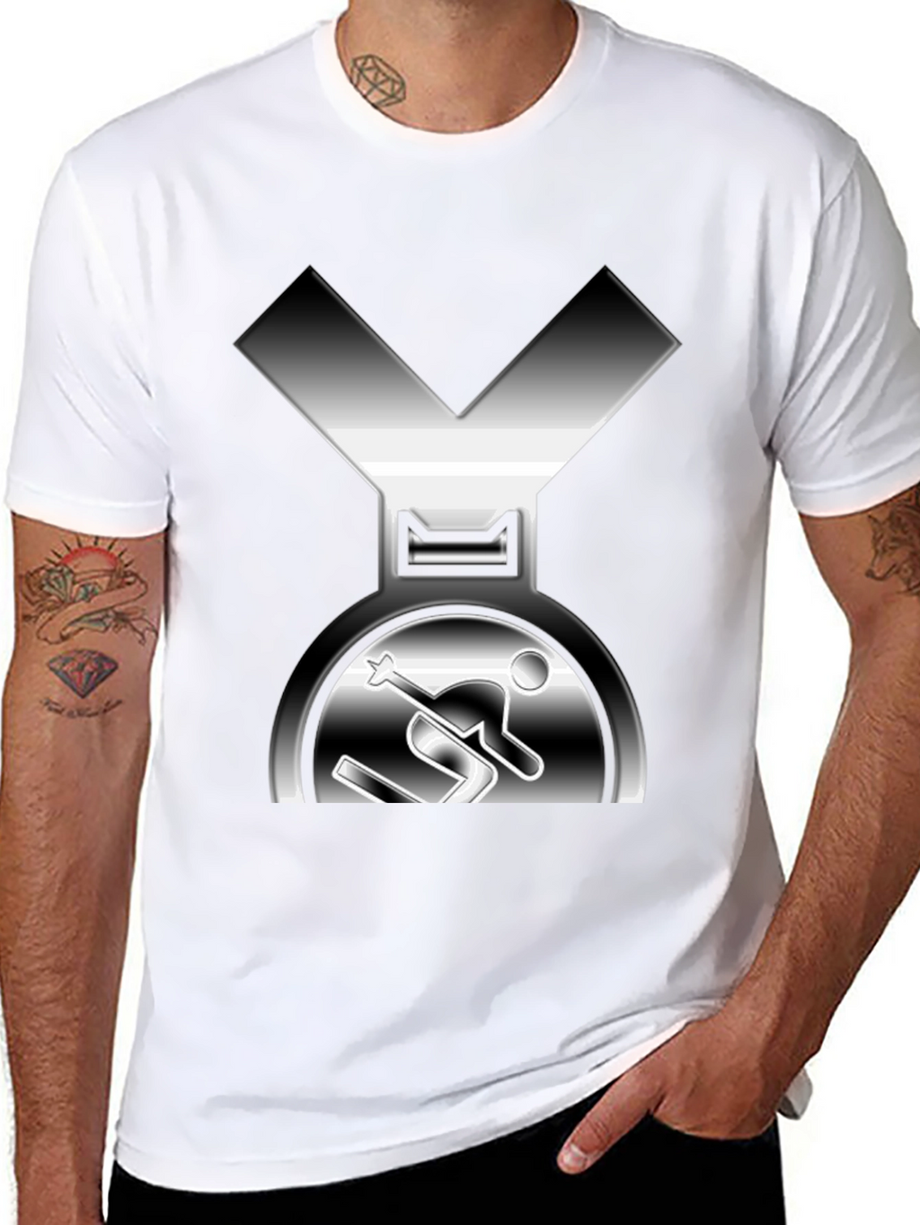 Unique Skiing Medal Graphic Tee - Black