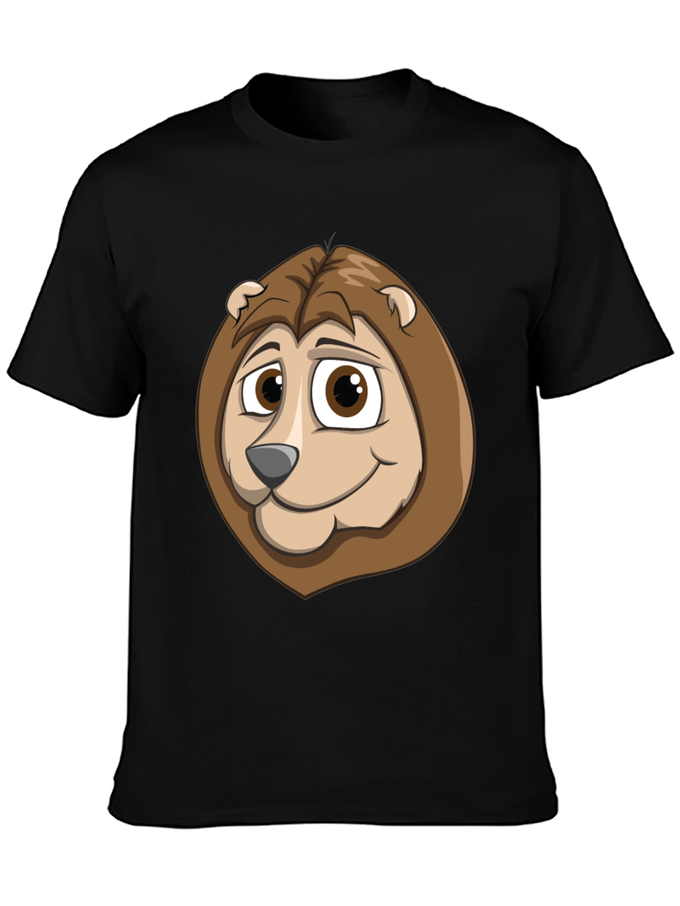 Cartoon Lion Graphic Tee - Black Cotton Shirt