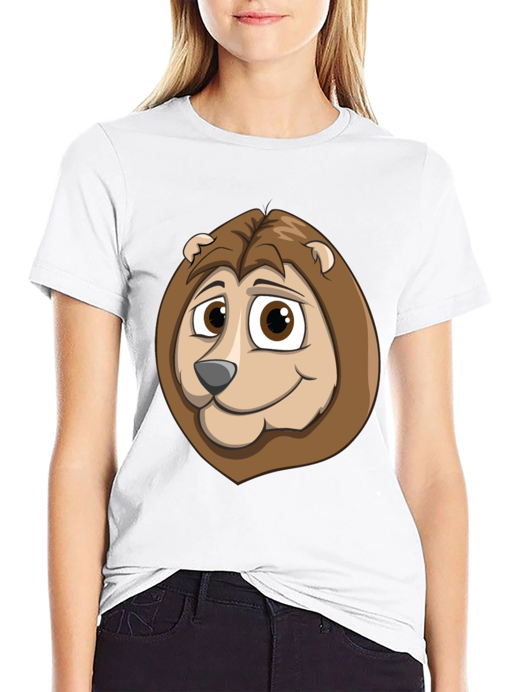 Cartoon Lion Graphic Tee - Black Cotton Shirt