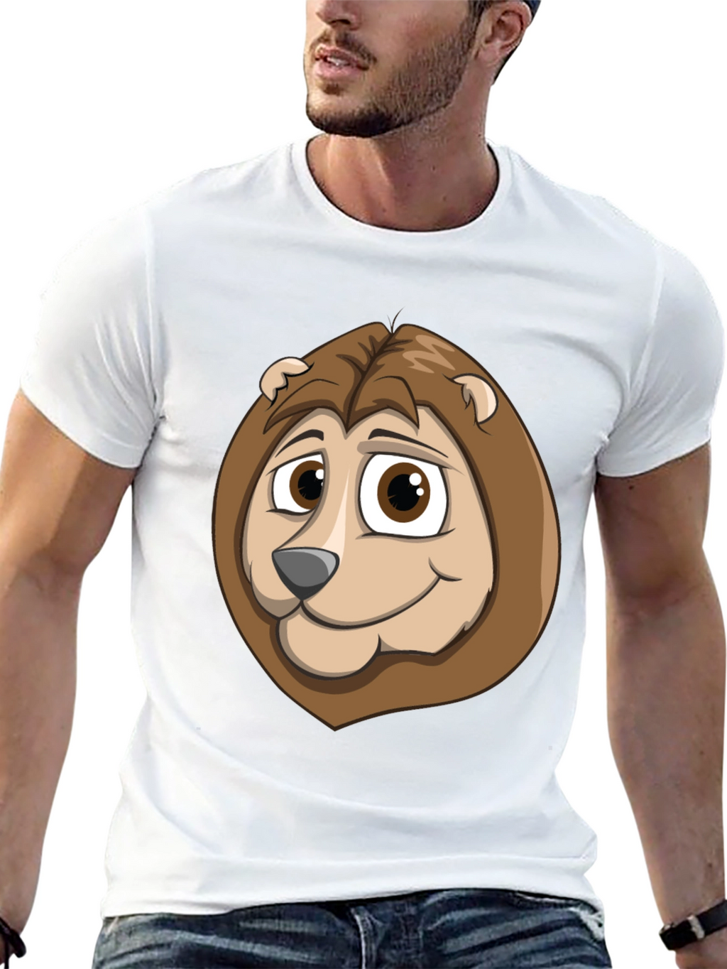 Cartoon Lion Graphic Tee - Black Cotton Shirt