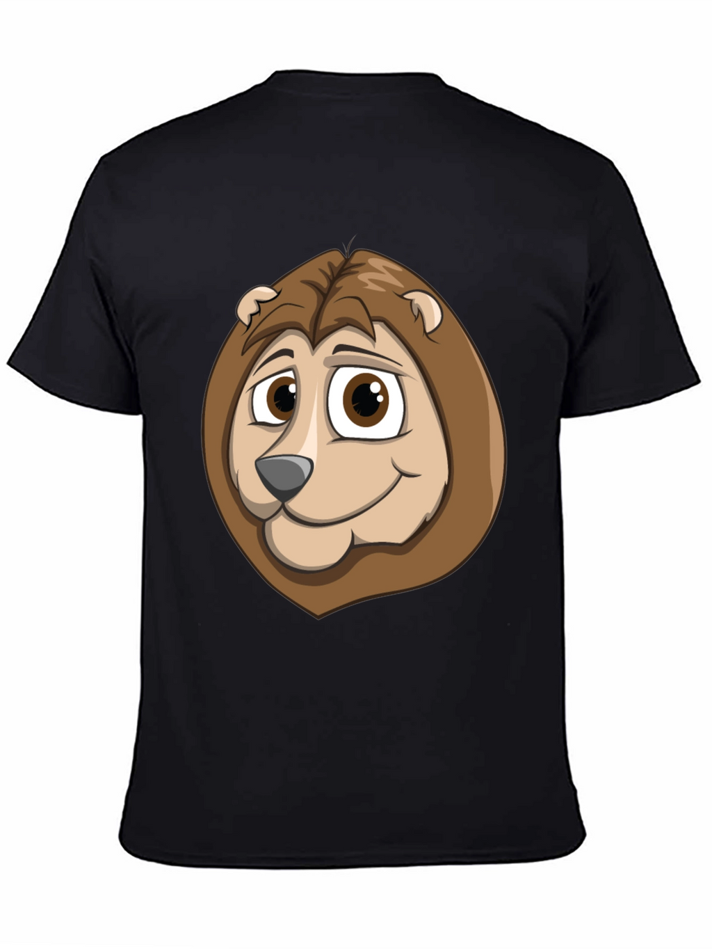 Cartoon Lion Graphic Tee - Black Cotton Shirt