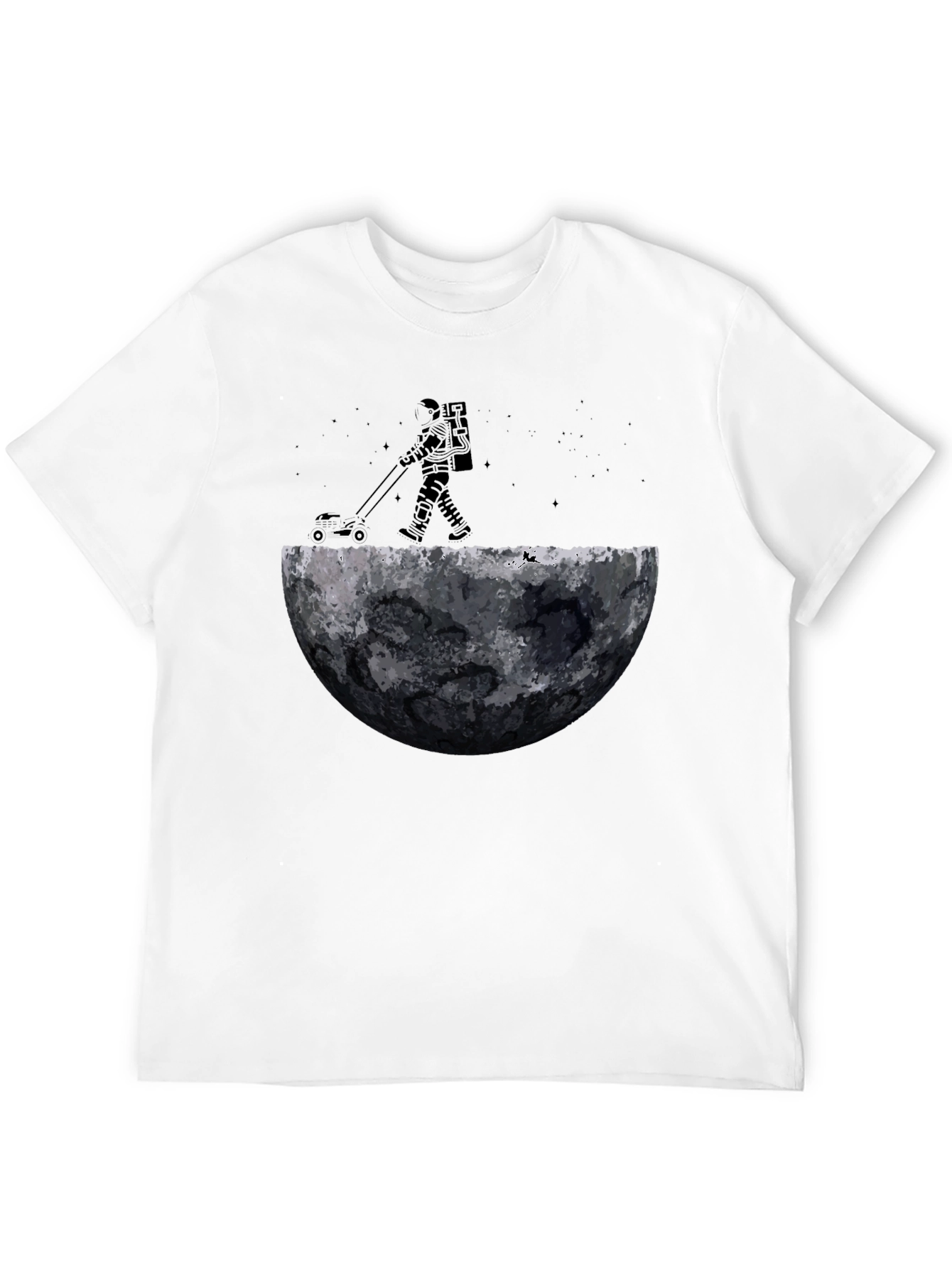 Astronaut Moon Mowing Black T-Shirt