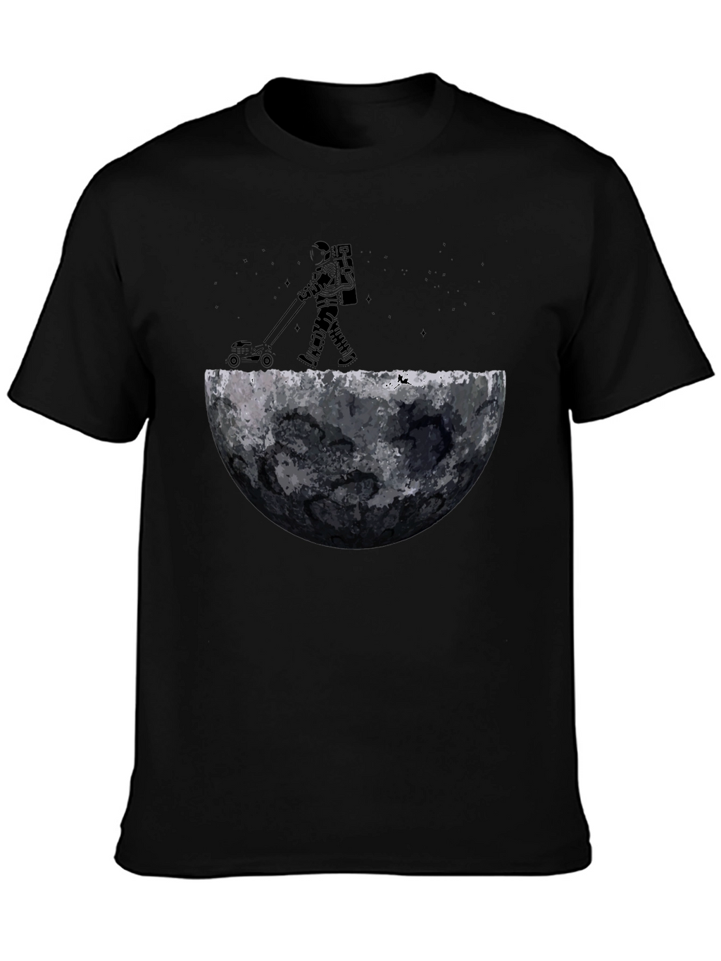 Astronaut Moon Mowing Black T-Shirt