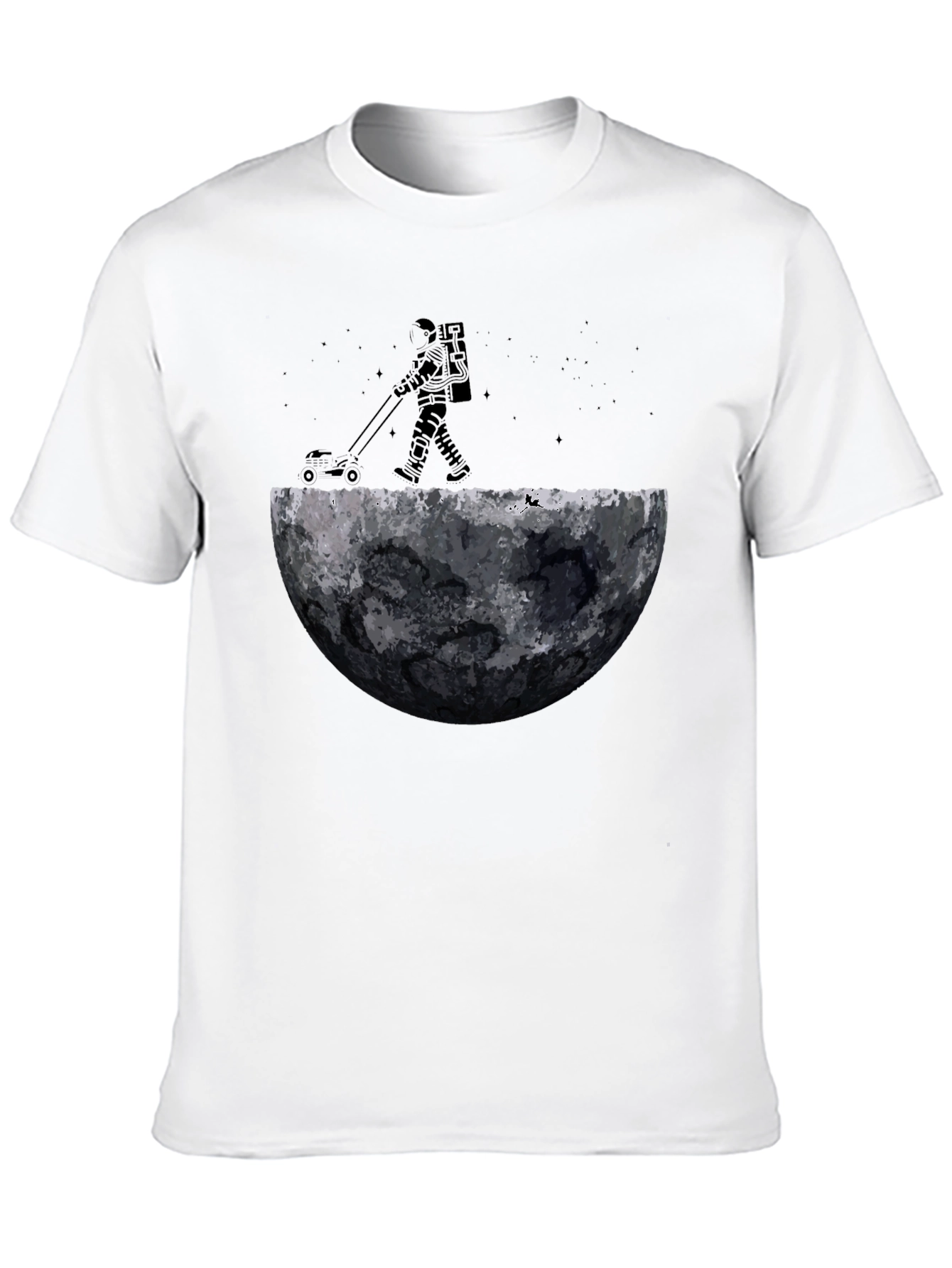 Astronaut Moon Mowing Black T-Shirt