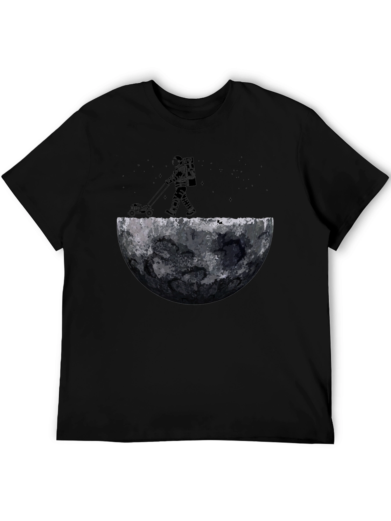Astronaut Moon Mowing Black T-Shirt