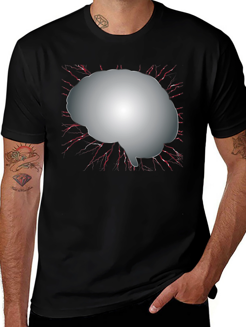 Brain Graphic Black T-Shirt - Think Different!