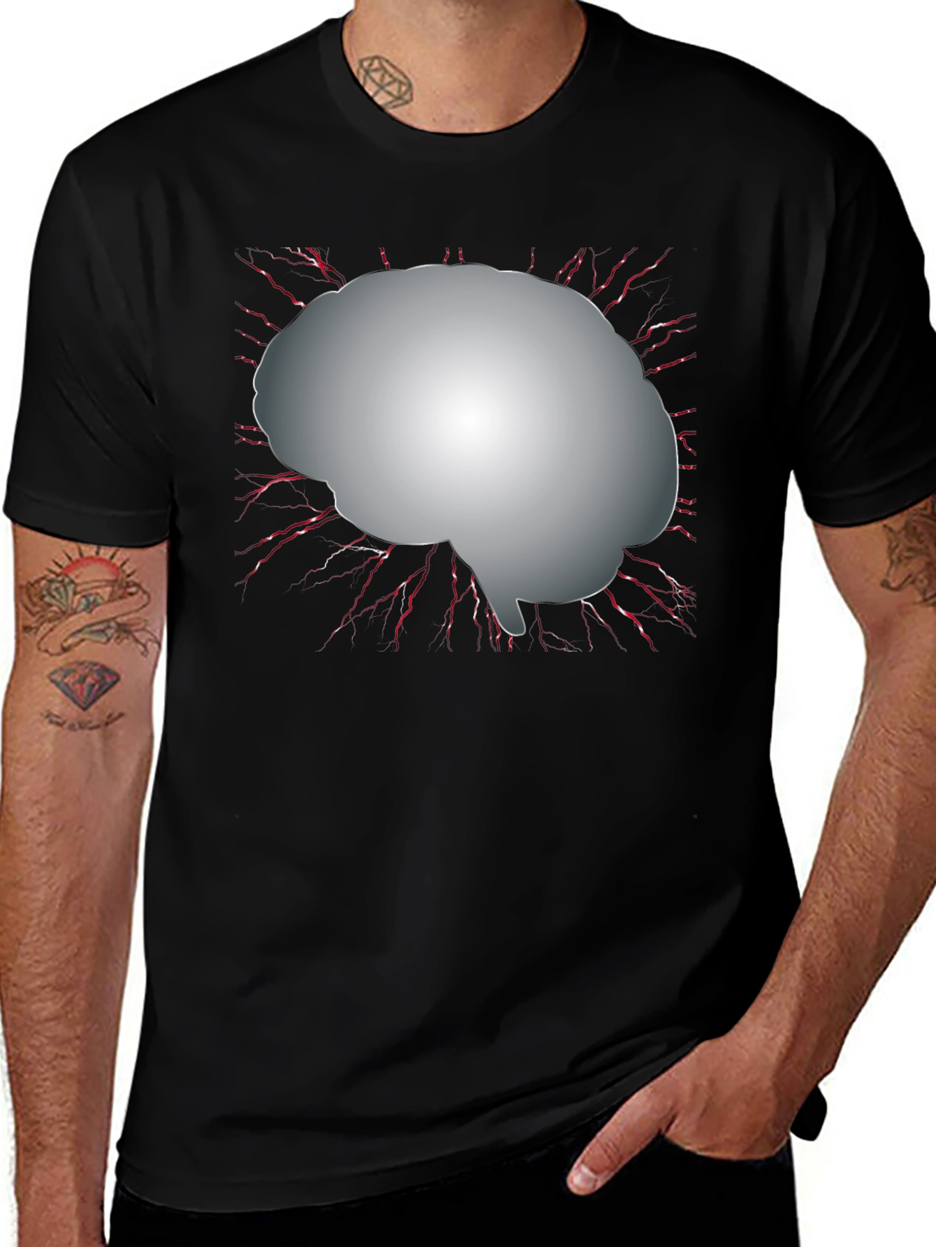 Brain Graphic Black T-Shirt - Think Different!