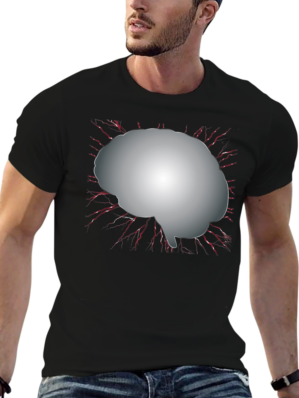 Brain Graphic Black T-Shirt - Think Different!