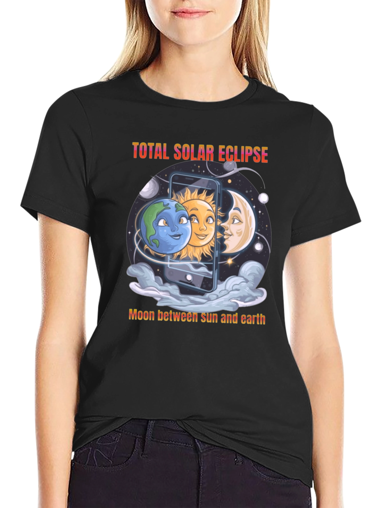 Total Solar Eclipse Graphic Tee - Moon Sun & Earth Design
