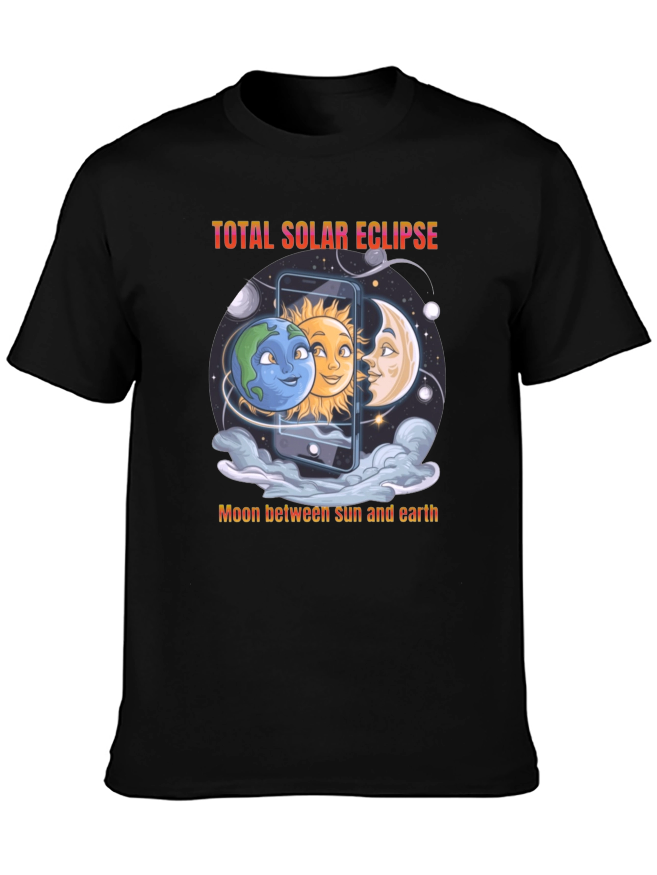 Total Solar Eclipse Graphic Tee - Moon Sun & Earth Design
