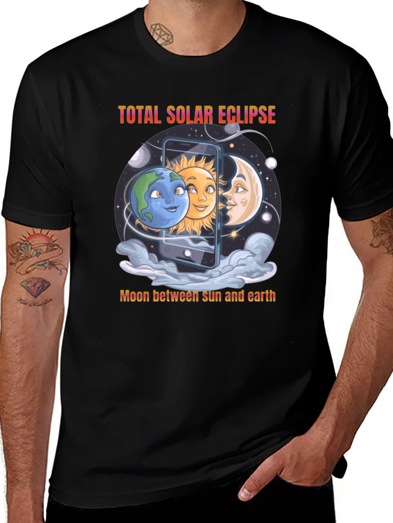 Total Solar Eclipse Graphic Tee - Moon Sun & Earth Design
