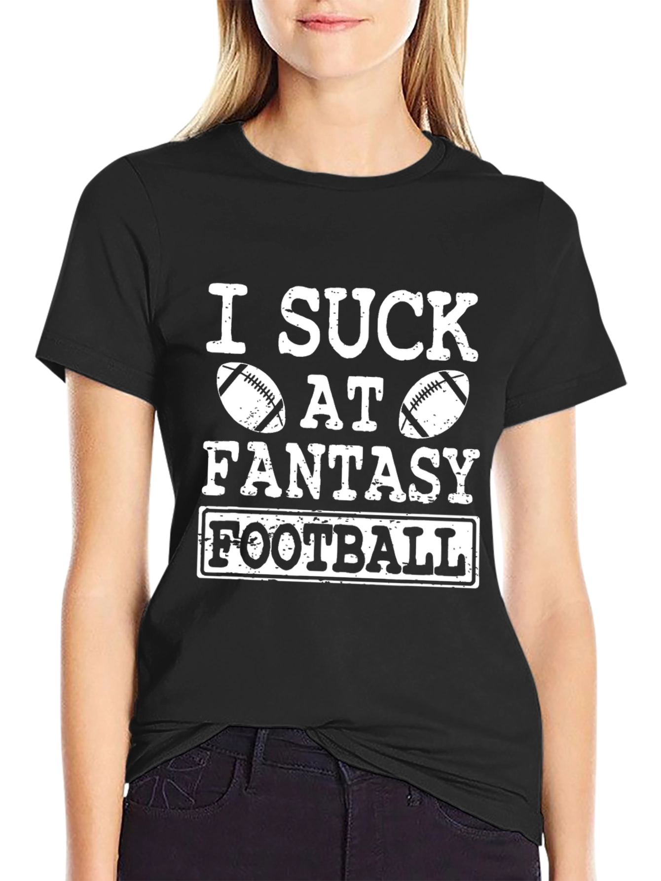 I Suck At Fantasy Football Black Graphic Tee