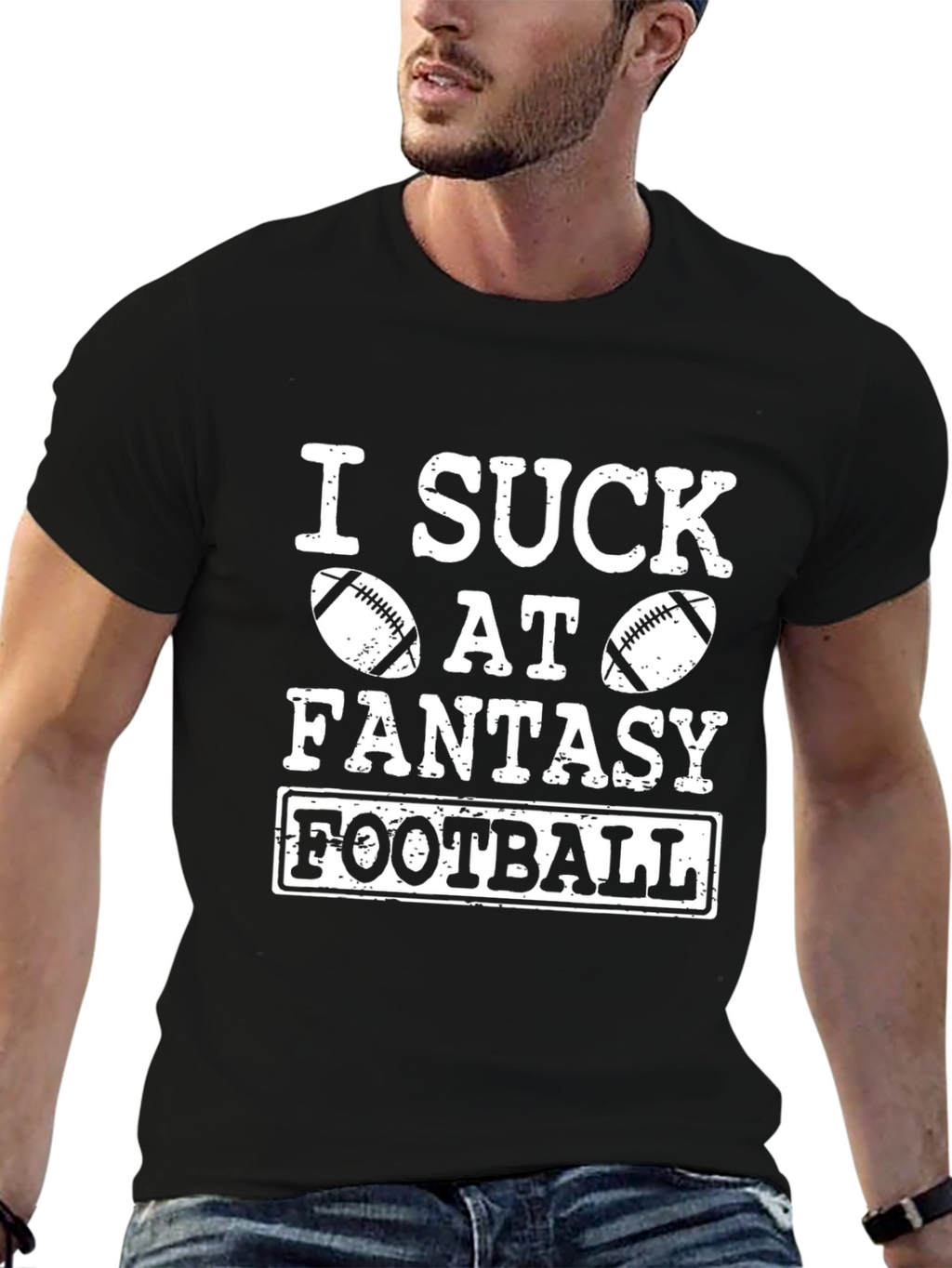 I Suck At Fantasy Football Black Graphic Tee