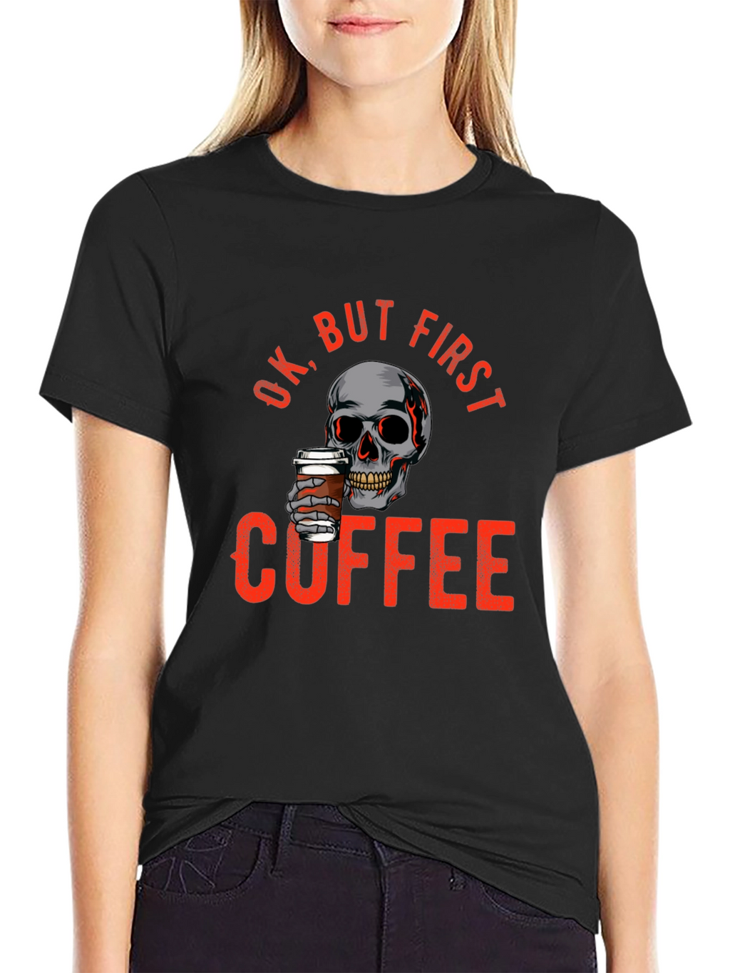 Ok But First Coffee Skull Graphic T-Shirt