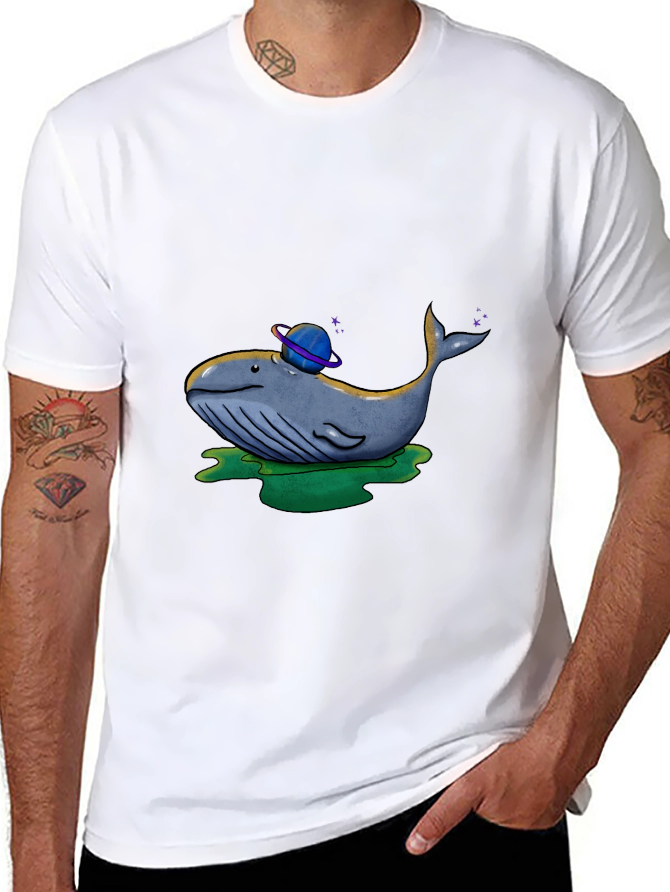 Cosmic Whale Graphic Tee - Black