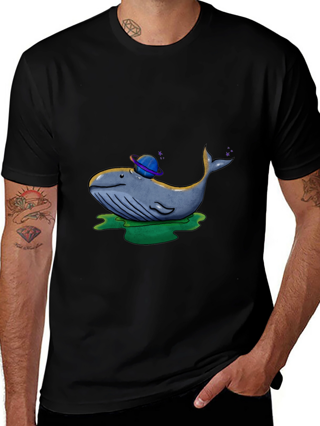 Cosmic Whale Graphic Tee - Black