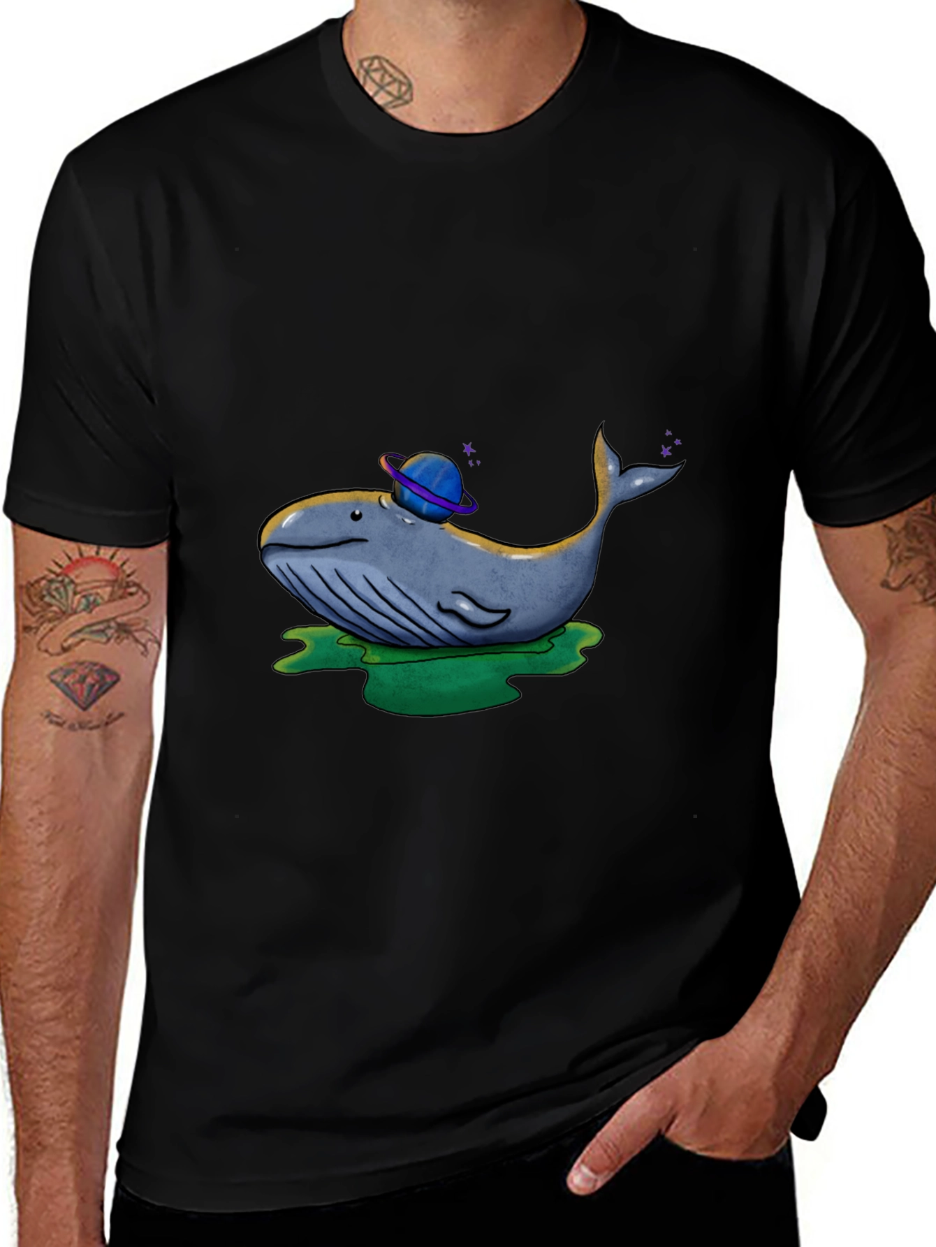 Cosmic Whale Graphic Tee - Black