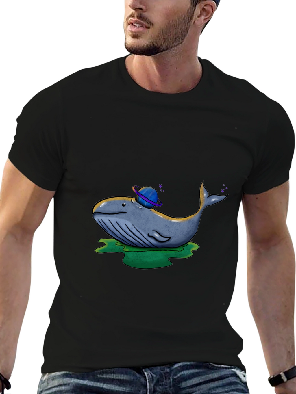 Cosmic Whale Graphic Tee - Black