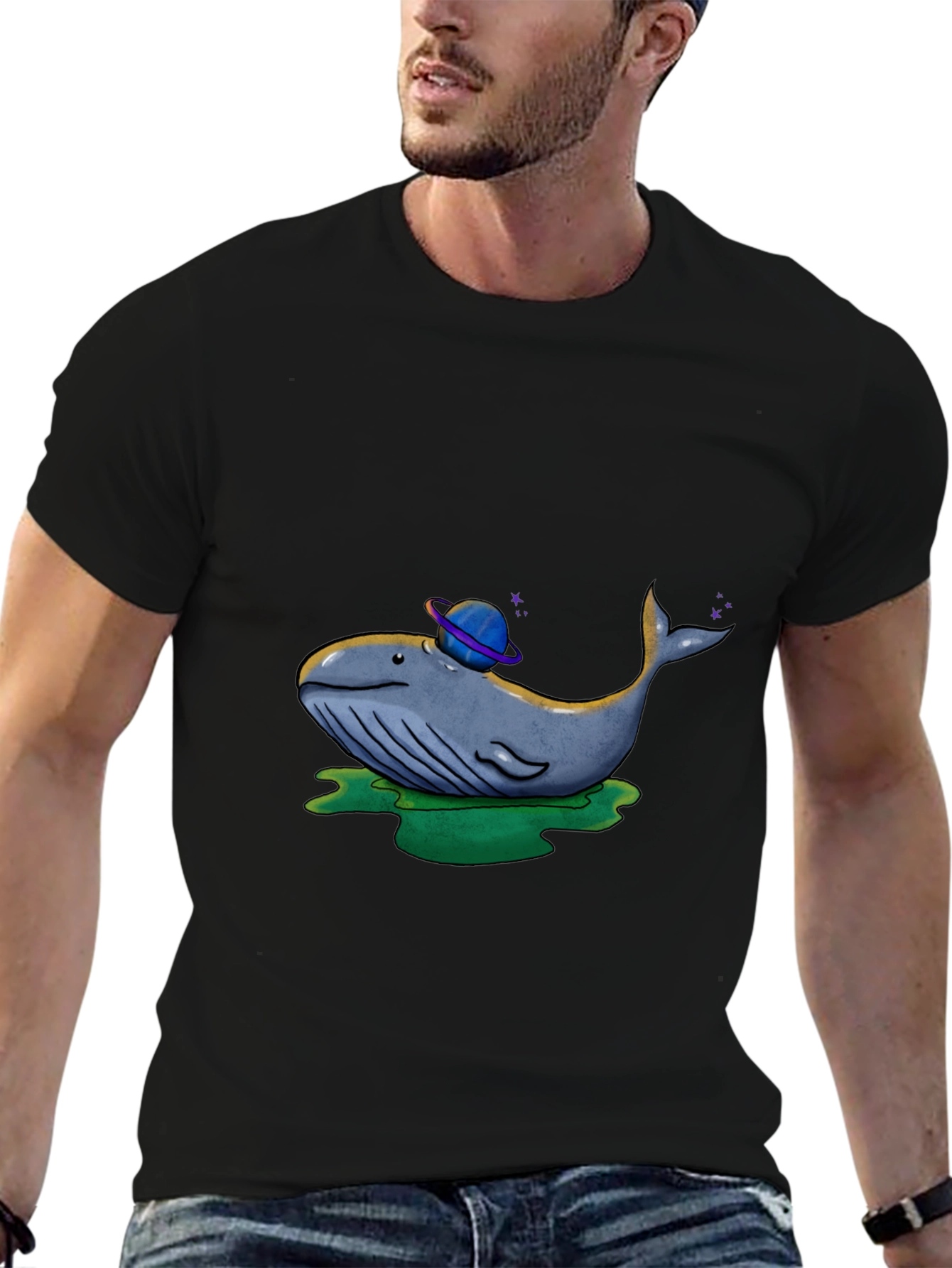 Cosmic Whale Graphic Tee - Black