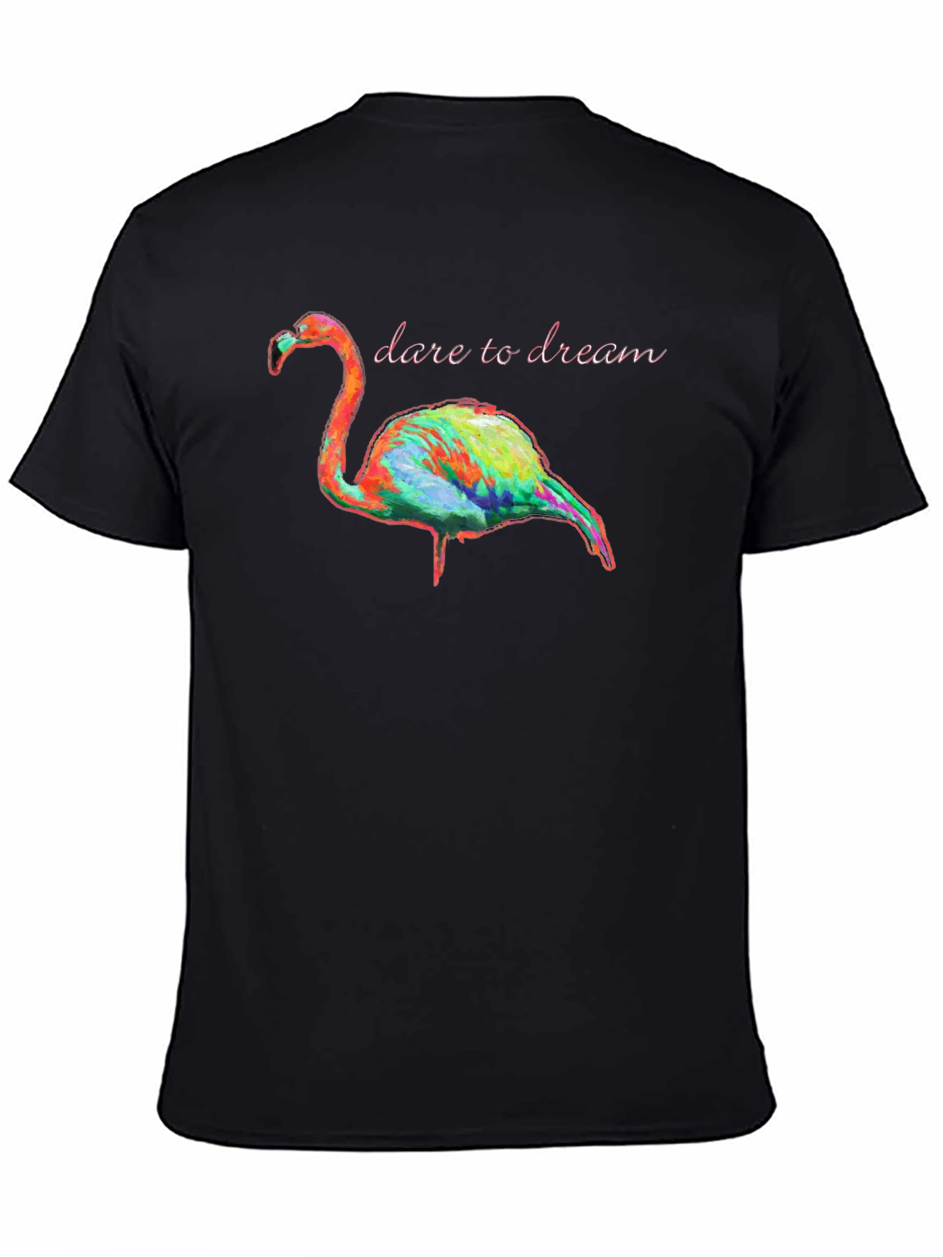Dare to Dream Flamingo Graphic Tee - Black Cotton T-Shirt