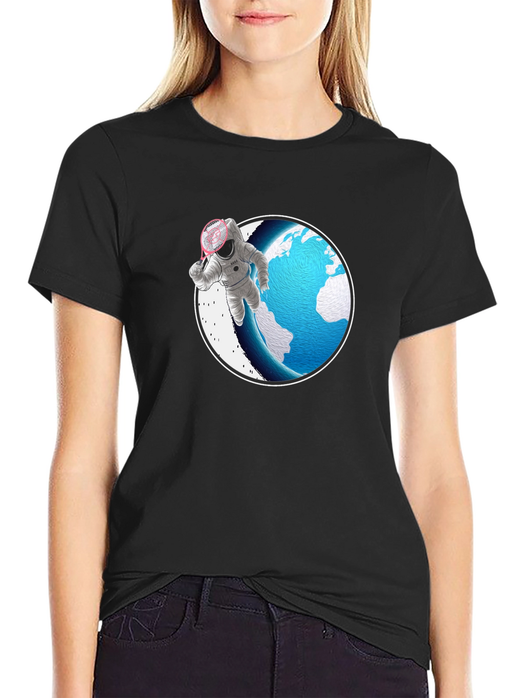 Astronaut Badminton T-Shirt - Space Sports Tee